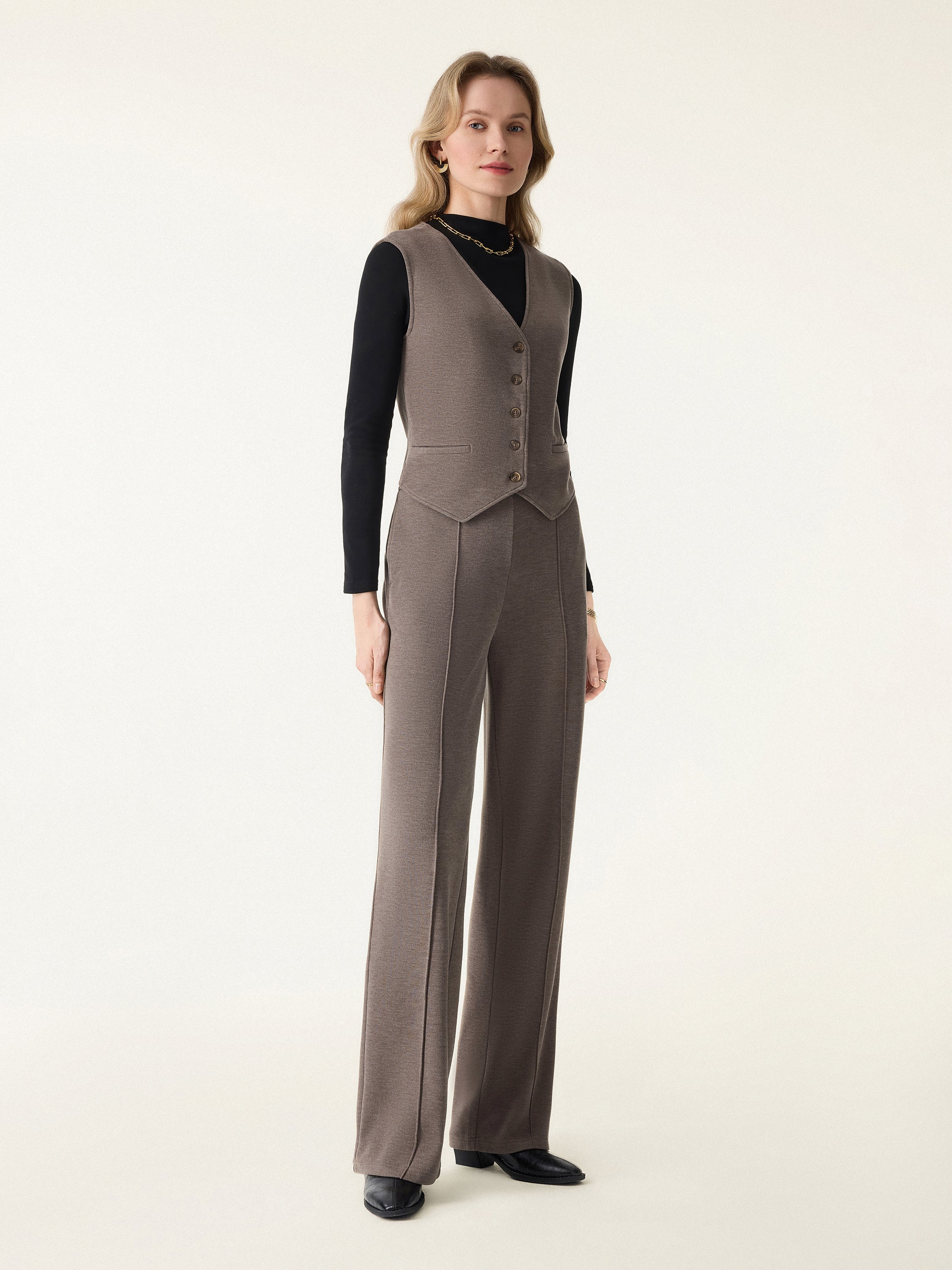 Brushed Warm V-neck Button Front Vest