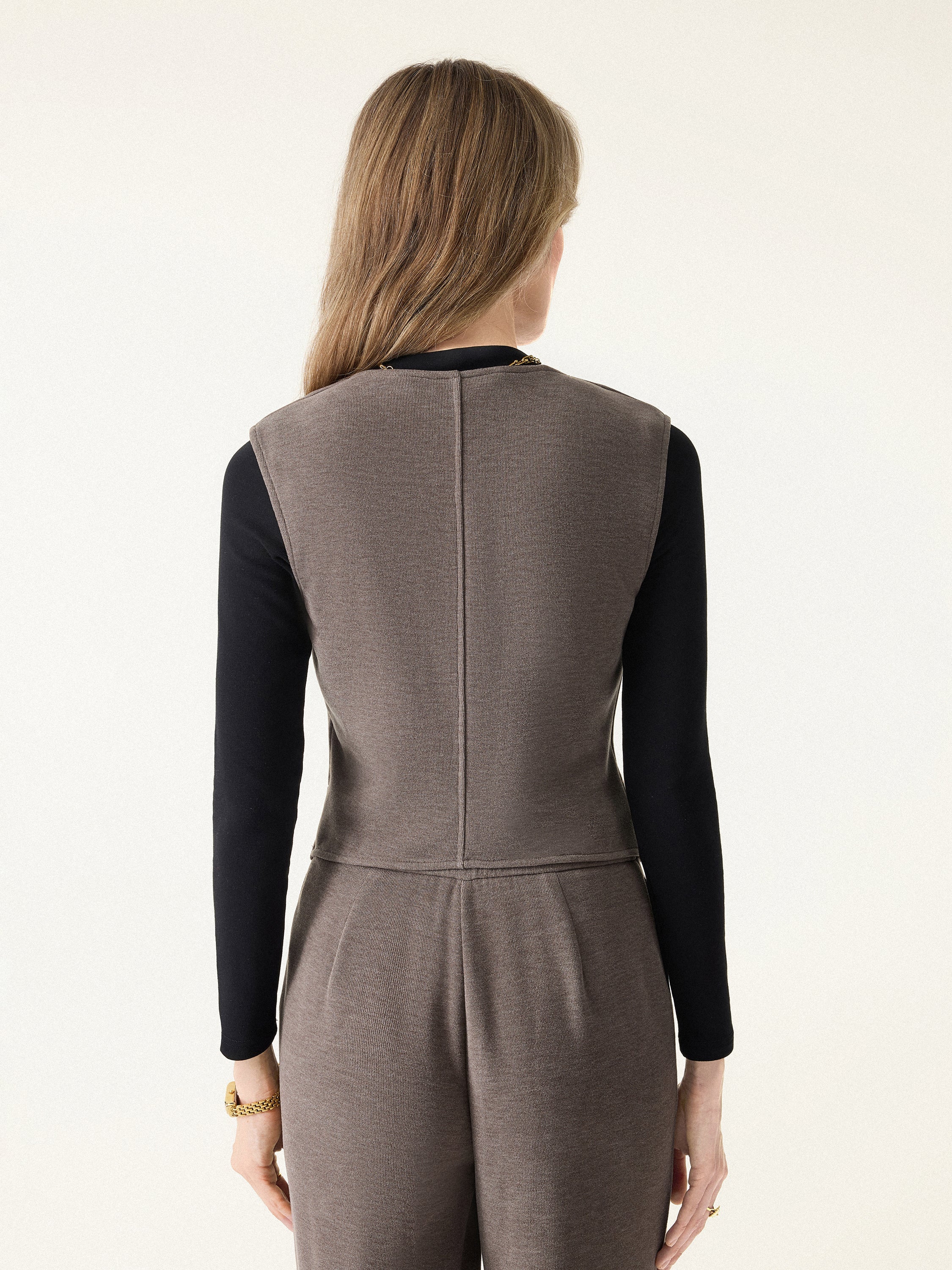 Brushed Warm V-neck Button Front Vest