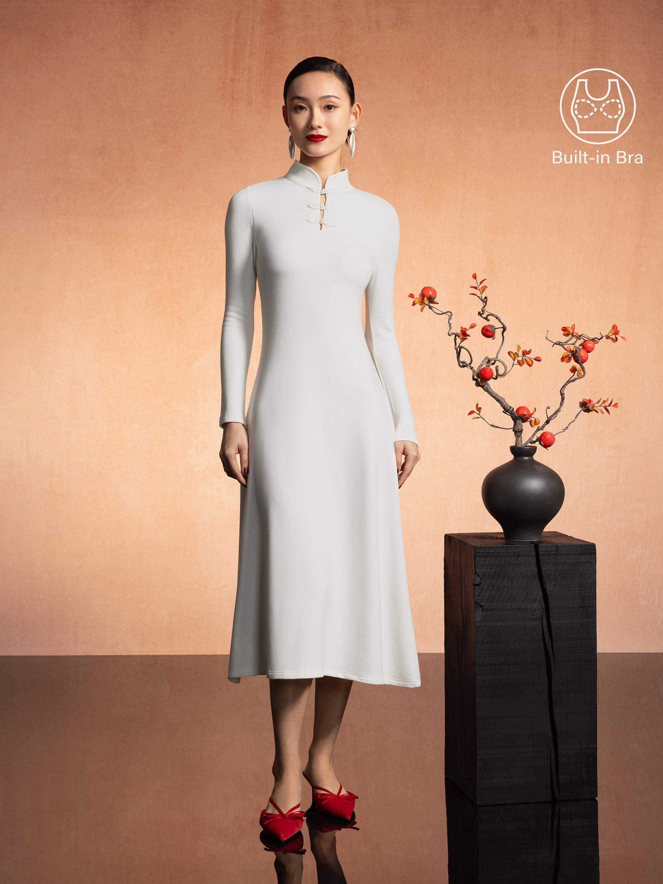Mandarin Collar Frog Button Midi Brami Dress Limited Edition