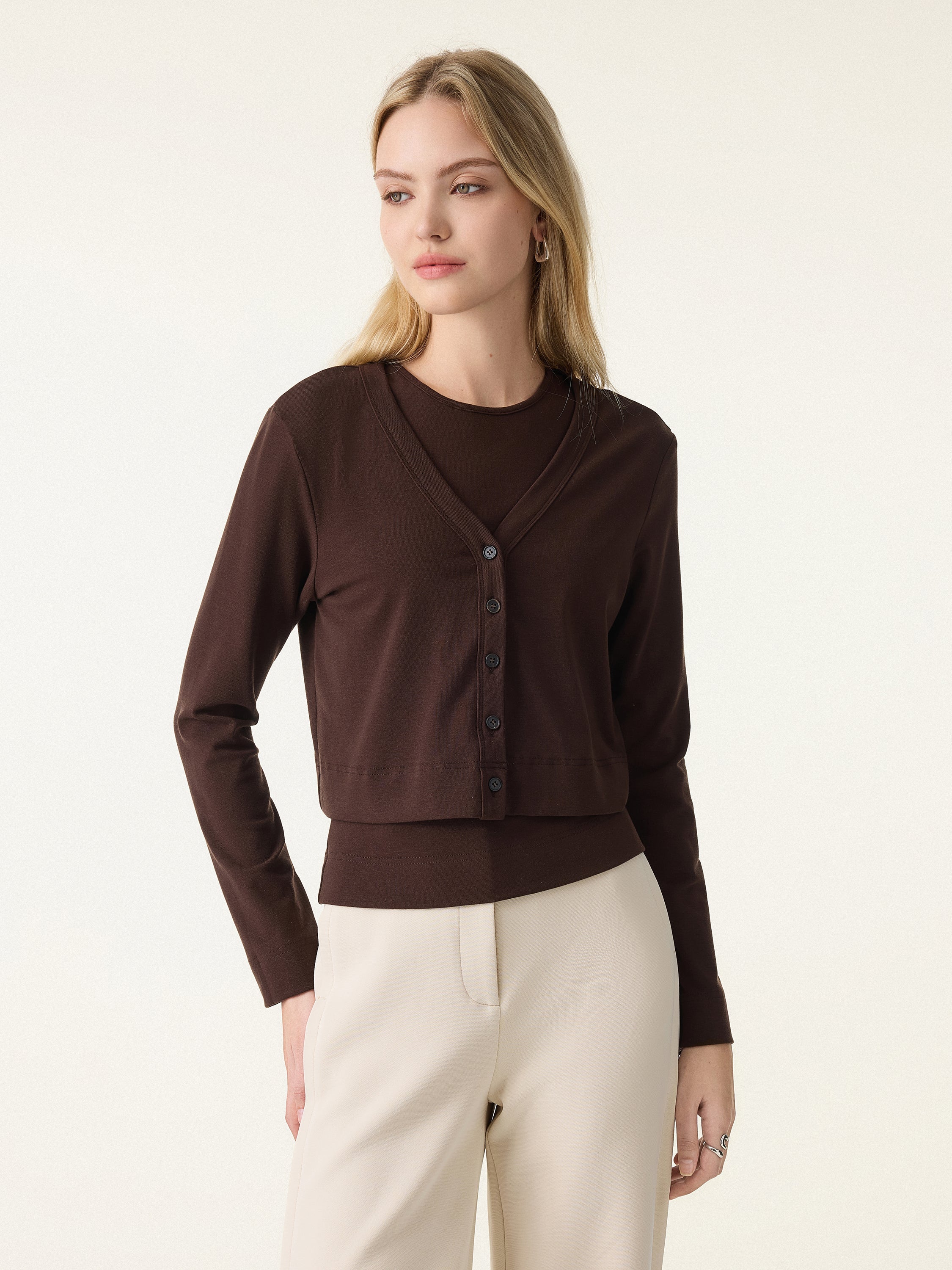 2Pcs Set Non-Itch Lyocell Wool Relaxed Cardigan & Round Neck Tank