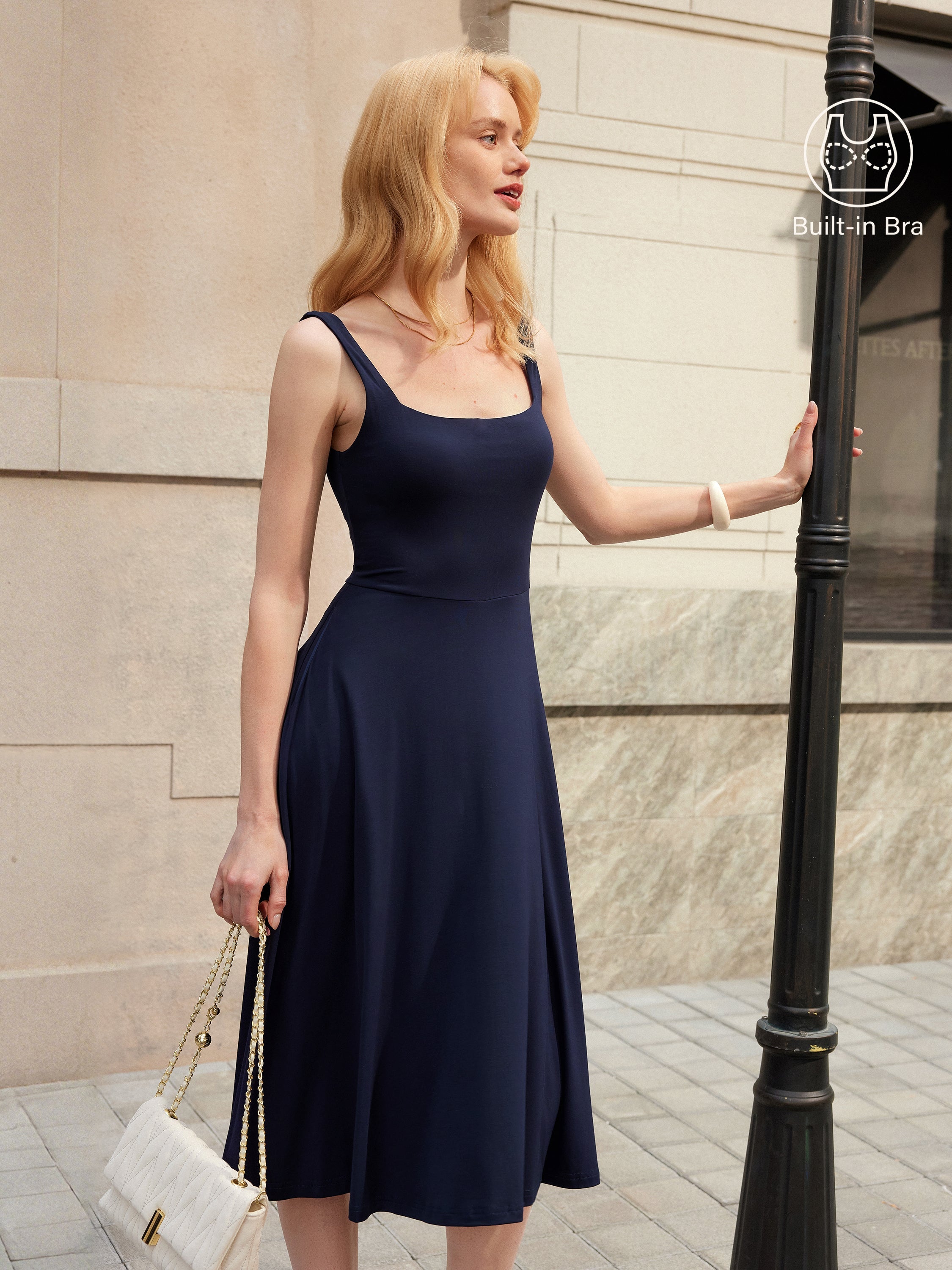 Square Neck Flowy New Airy Brami Midi Dress