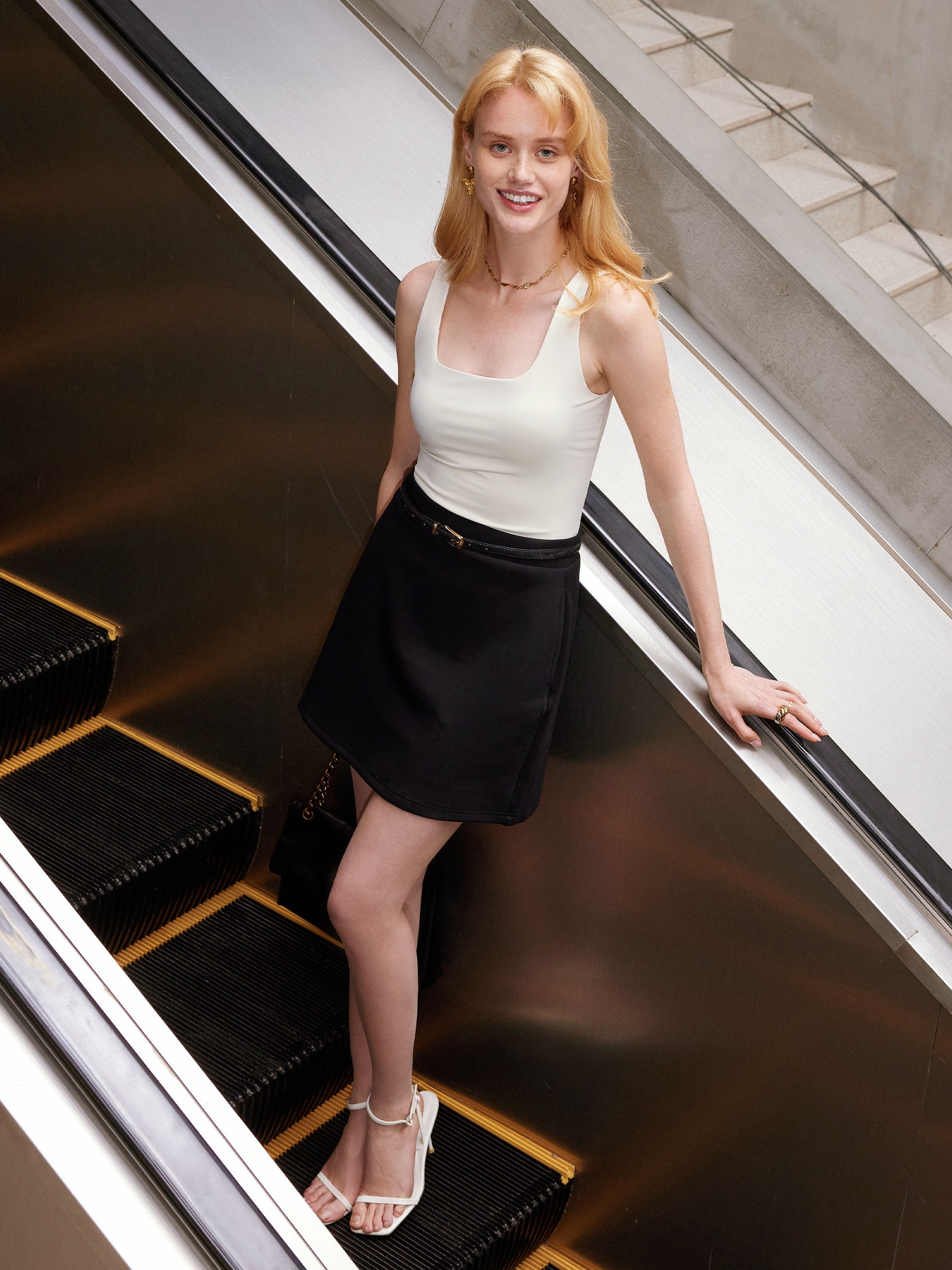 Cotton Blend Mini Pull-on A-Line Skirt with Pockets