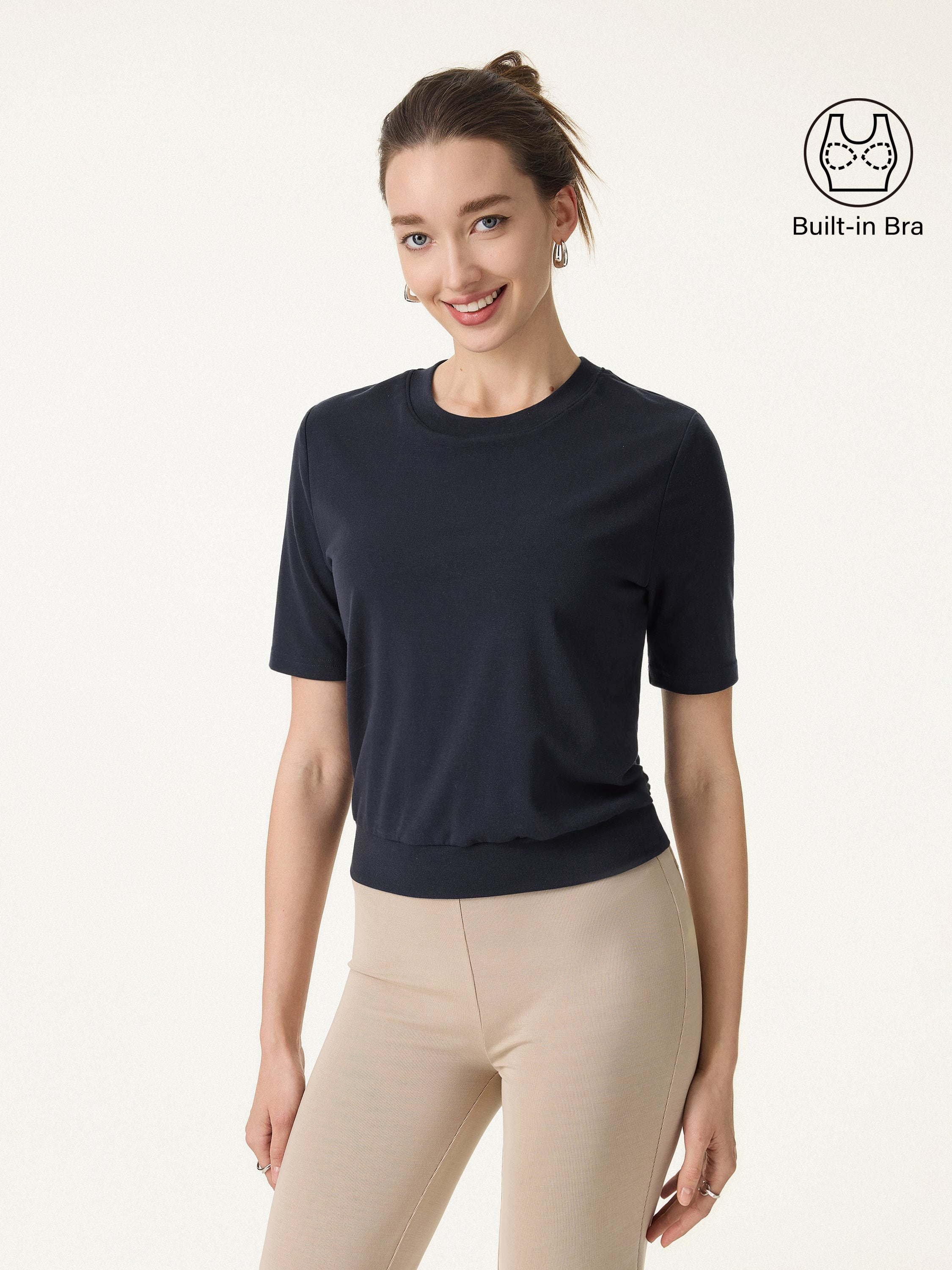 Lyocell Wool Crewneck Brami with Banded Hem