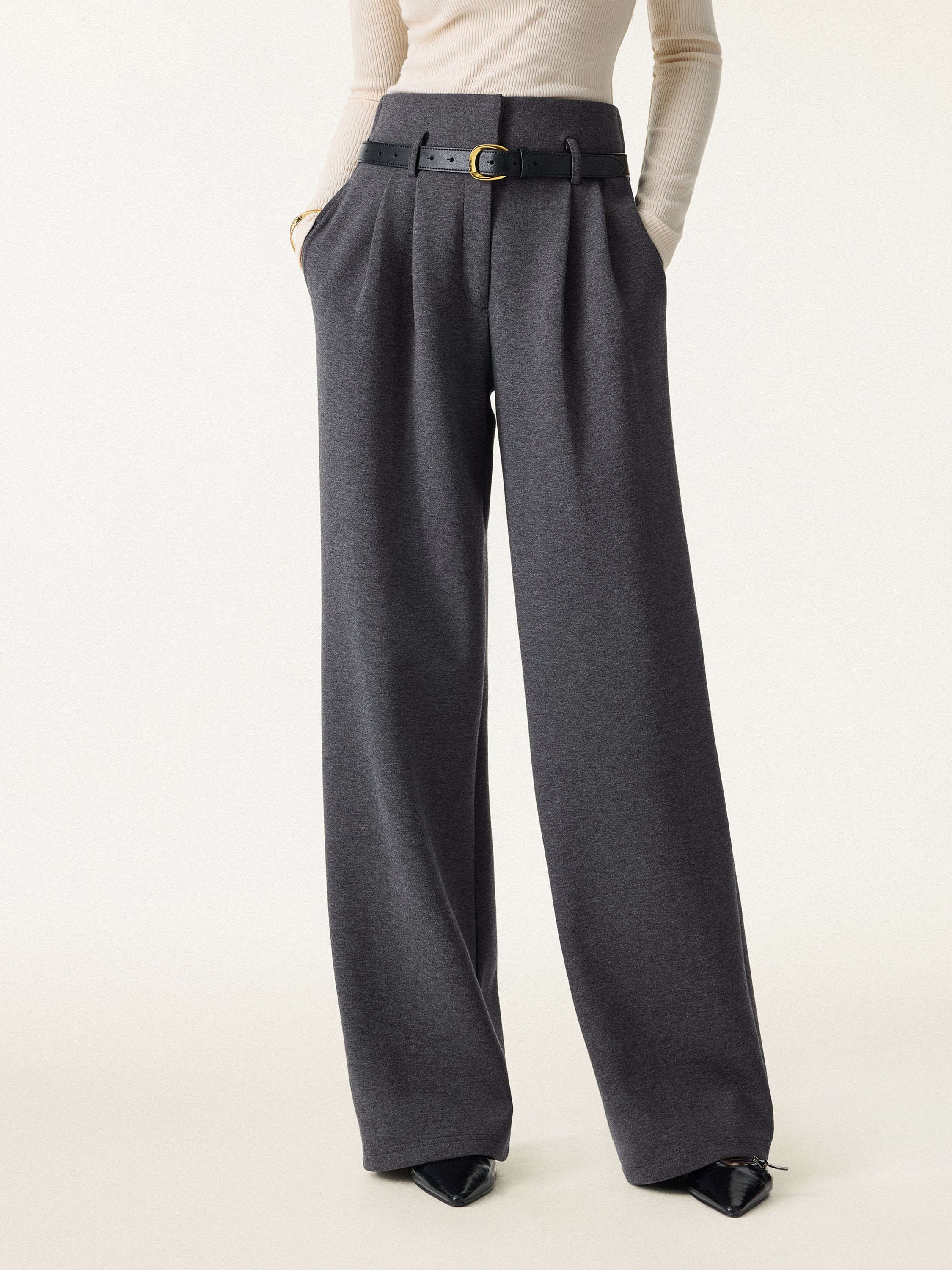 Cozy Warm High Rise Wide Leg Trousers with Pockets