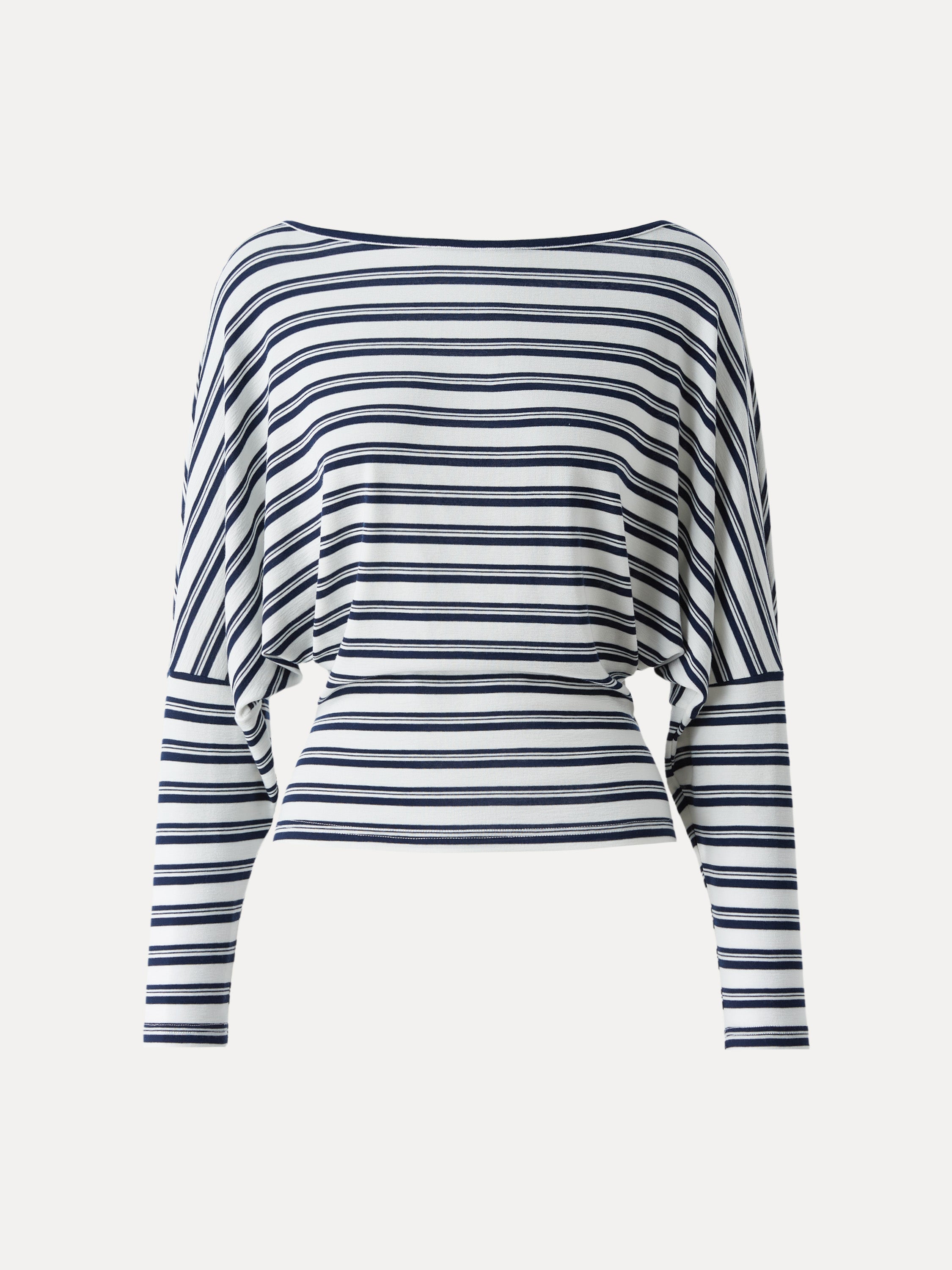 Lyocell Wool Striped Boatneck Batwing Sleeves Top
