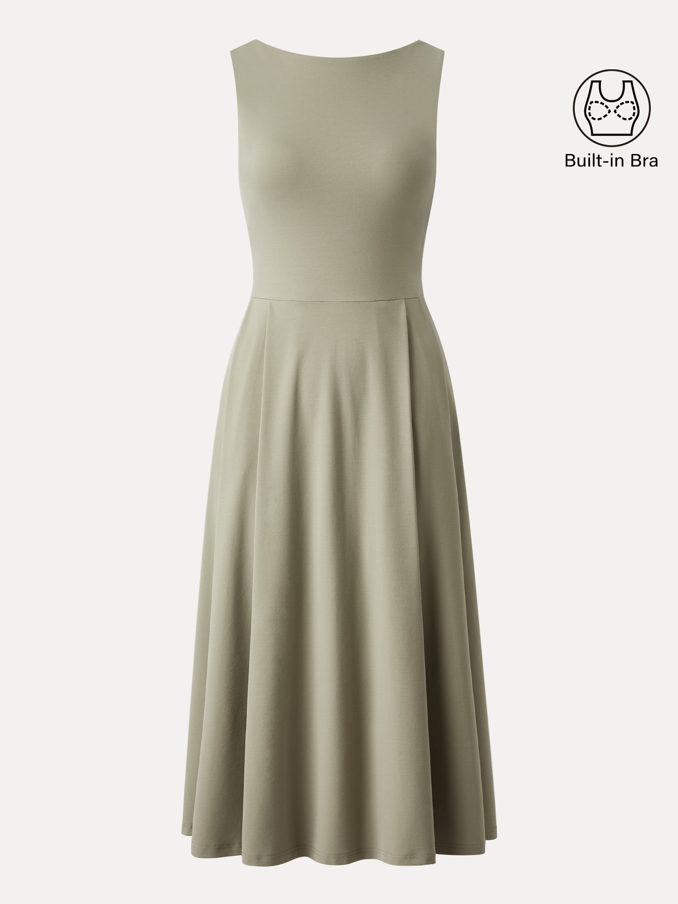 Boatneck Bamboo Ponte Brami Midi Dress with Pockets
