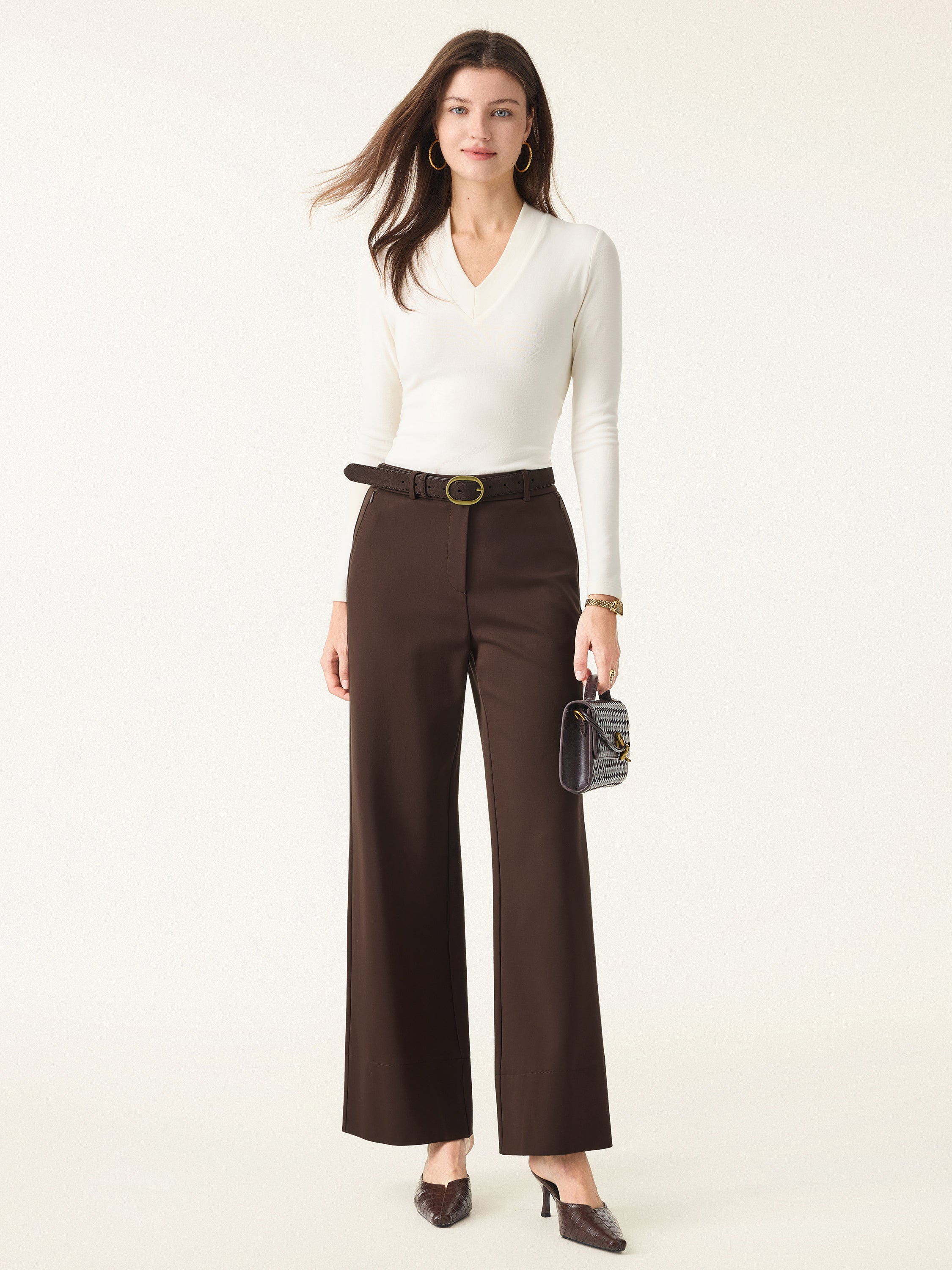 High Rise Wide Leg Trousers with Zippered Pockets