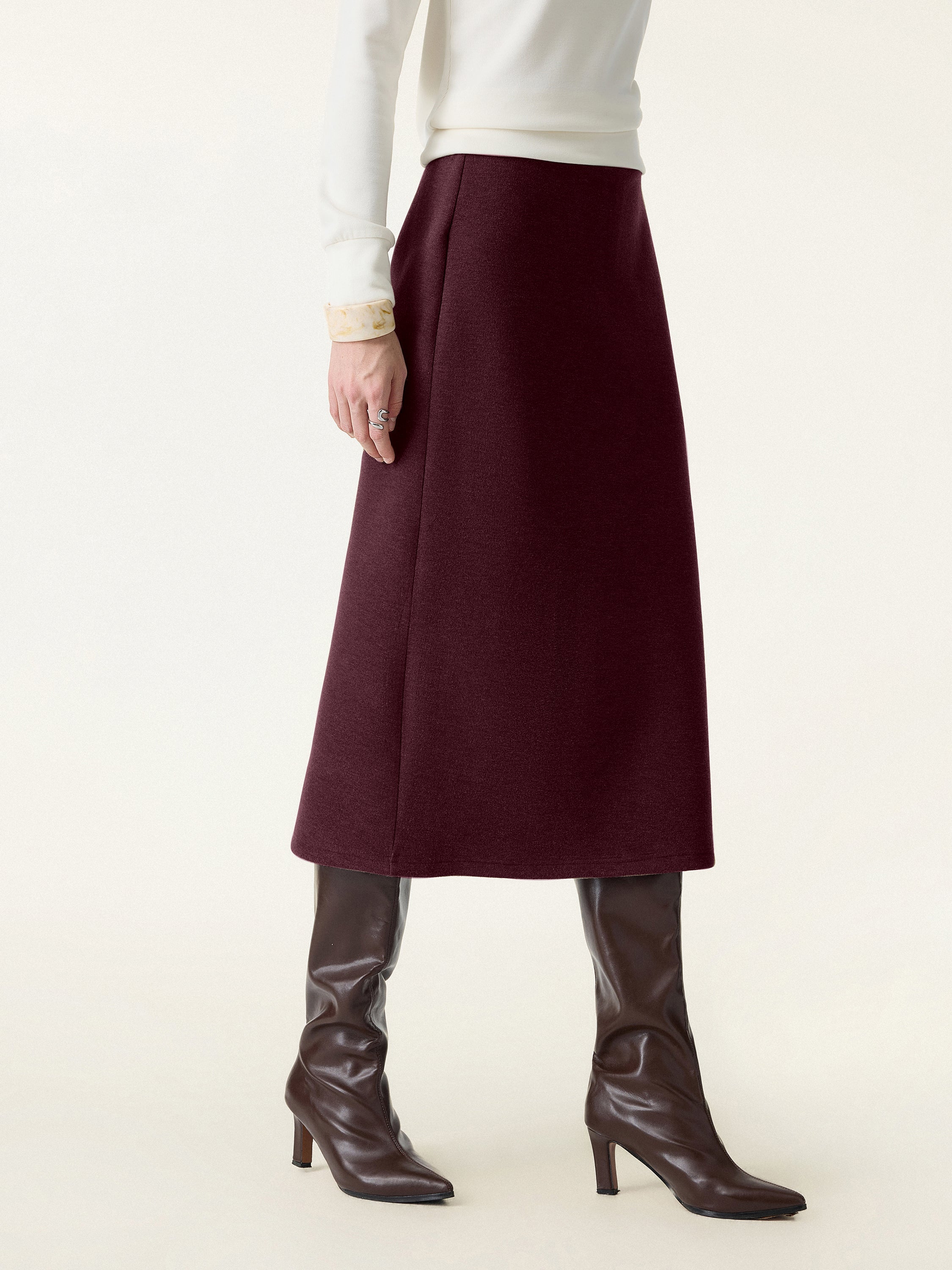 Slimming A-line Pull-on Midi Skirt