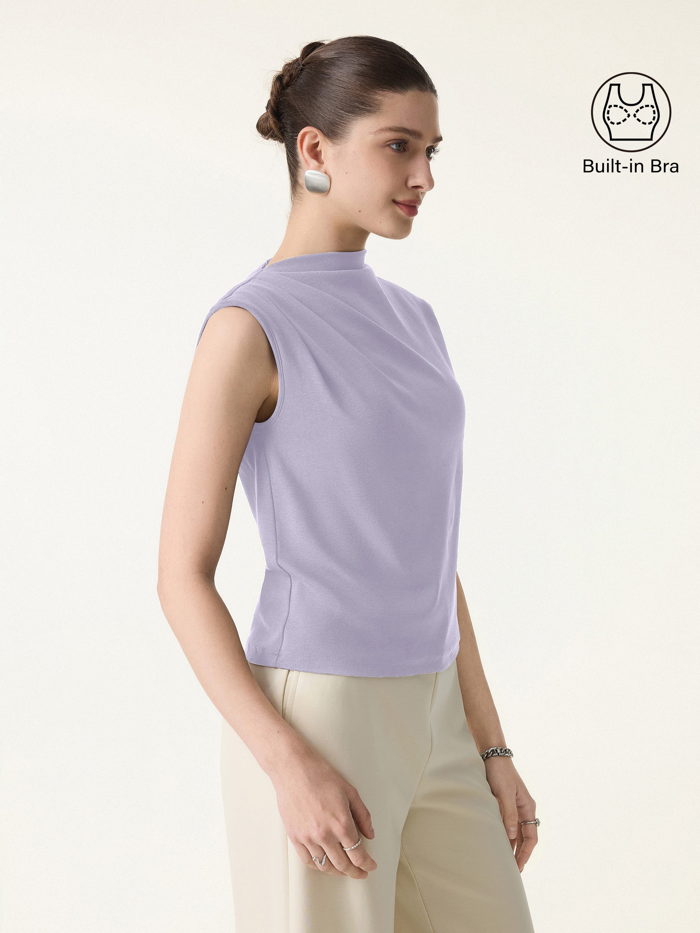 Cotton Lyocell Mockneck Tucked Sleeveless Brami