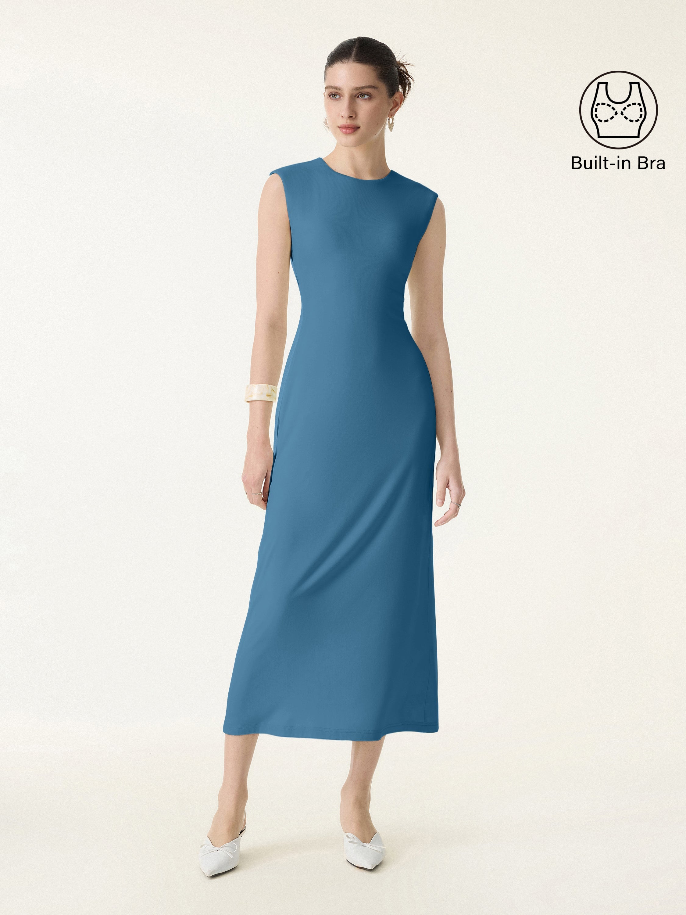 SkinKiss Flowy Wide Shoulder Midi Brami Dress