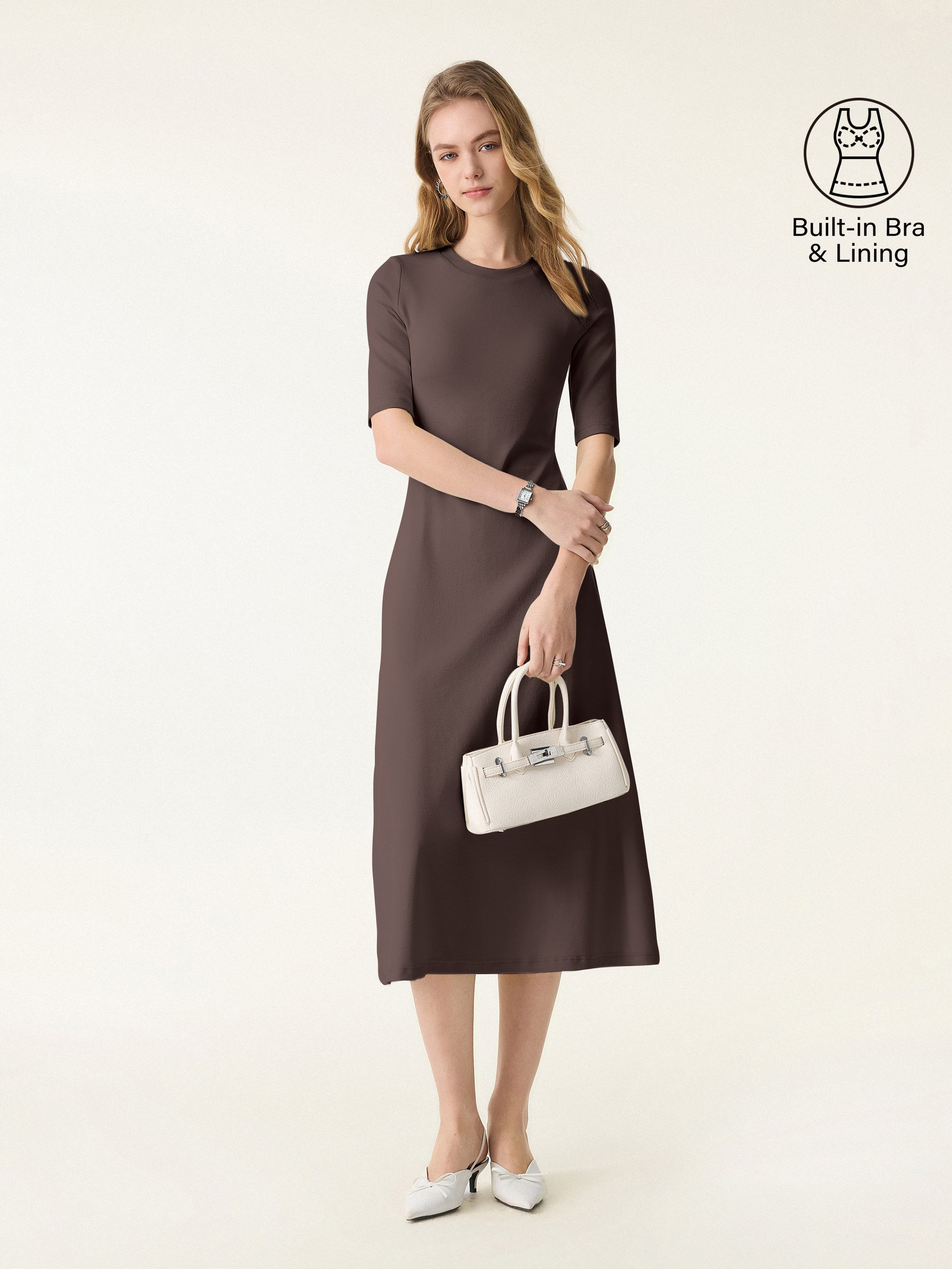 Cotton Lyocell Crewneck Midi Brami Dress with Pockets