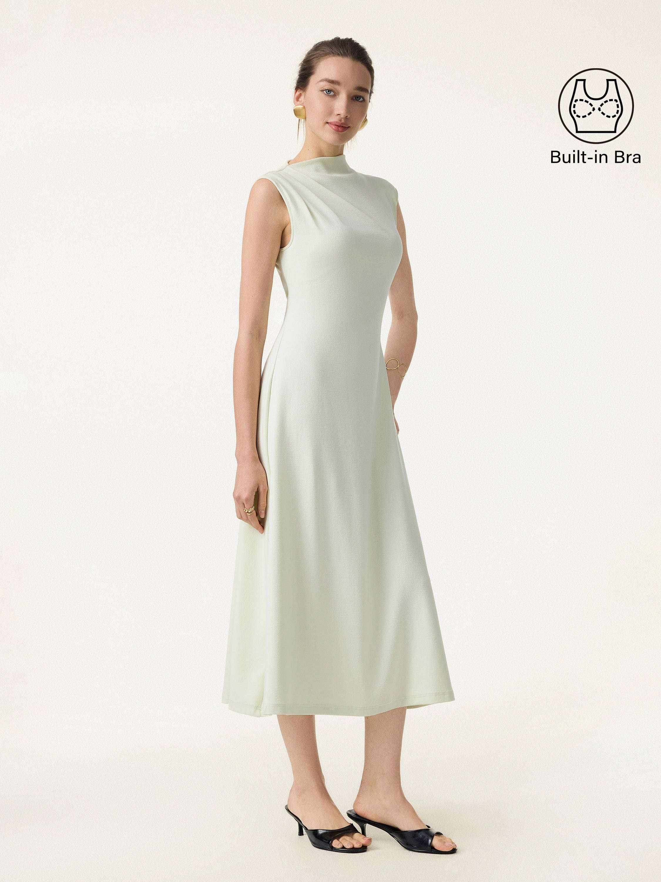 Stretch Cotton Refined Mockneck Flared Midi Brami Dress