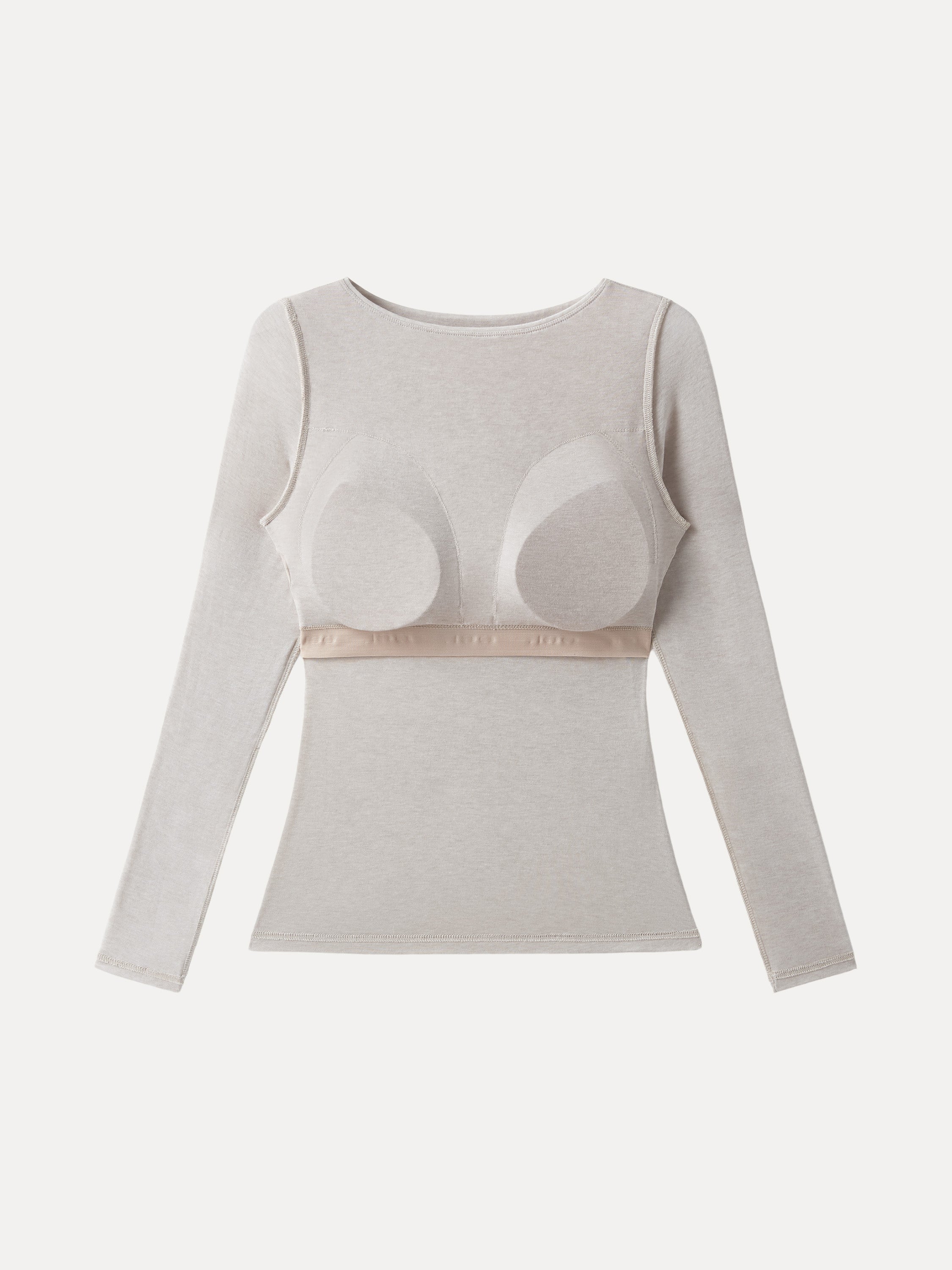 Tencel-Wool Gathered Semi Sheer Long Sleeve Brami Top