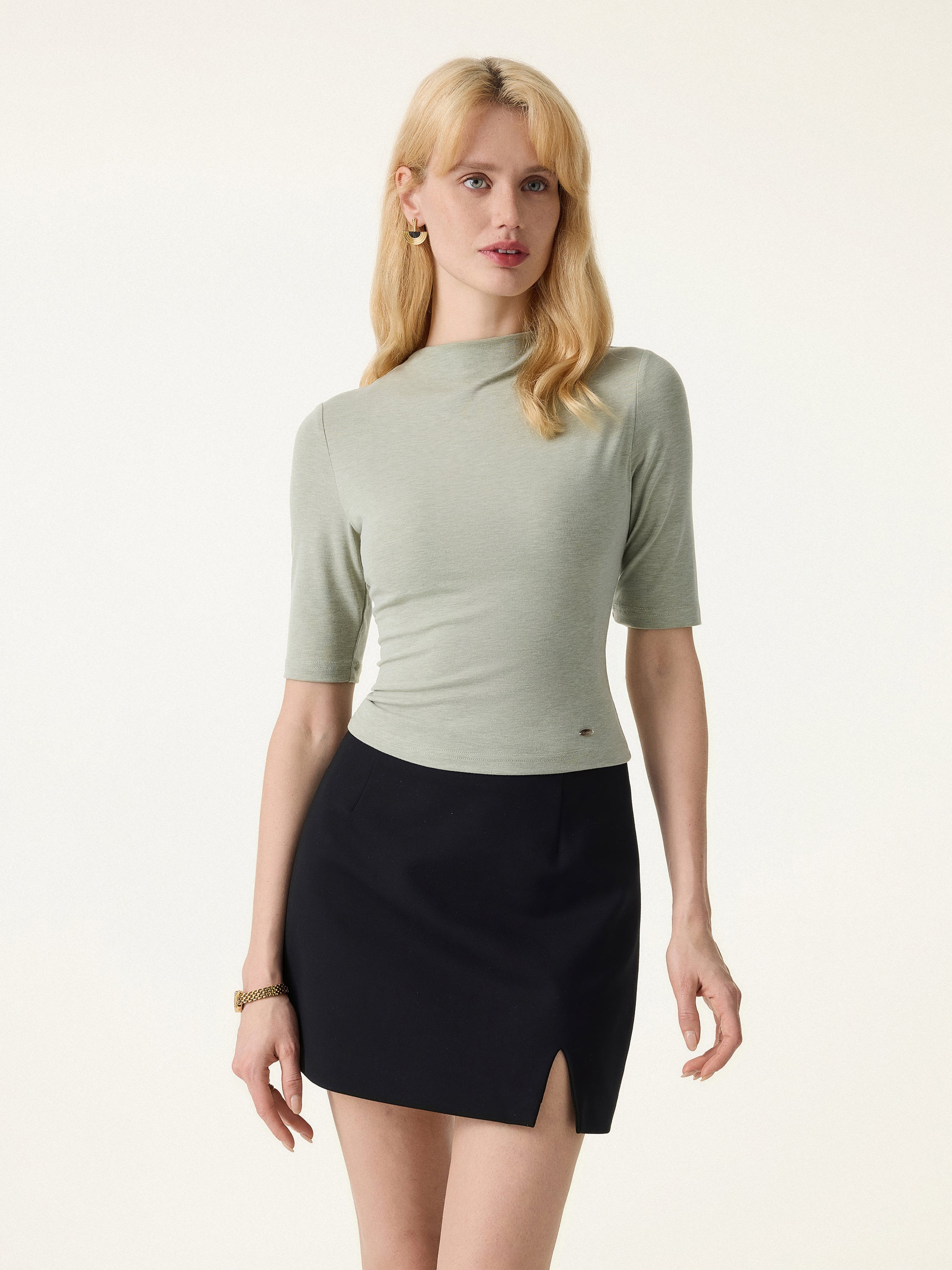 Modal Blend Mockneck Elbow Sleeve Cropped Brami