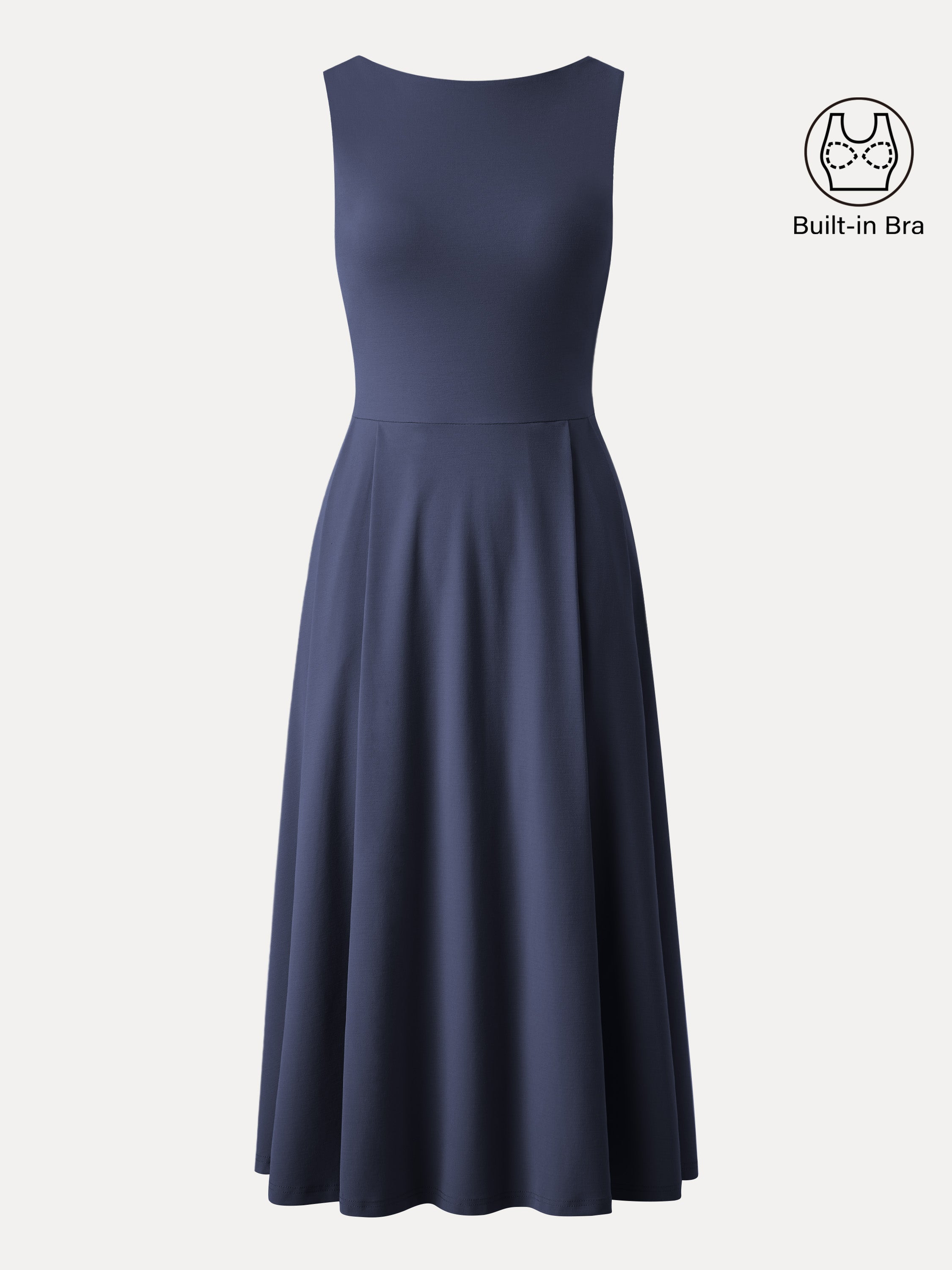 Boatneck Bamboo Ponte Brami Midi Dress with Pockets