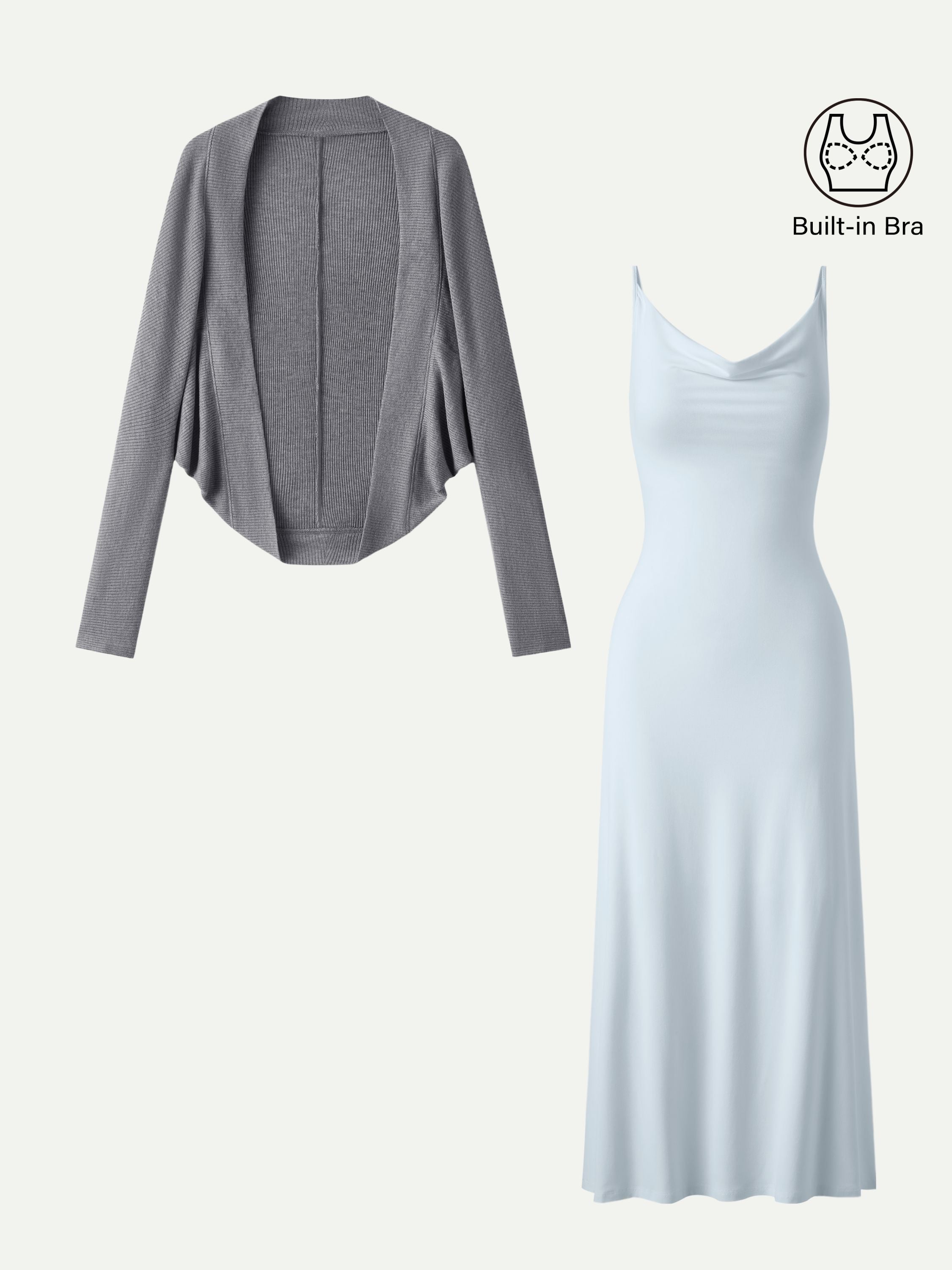 2Pcs Set Knit Shrug Sweater & Cowl Neck Midi Brami Dress