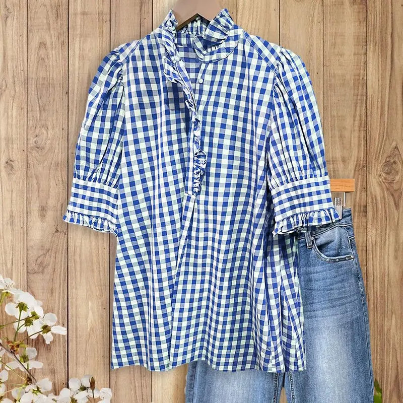 Clara Gingham Ruffle Blouse