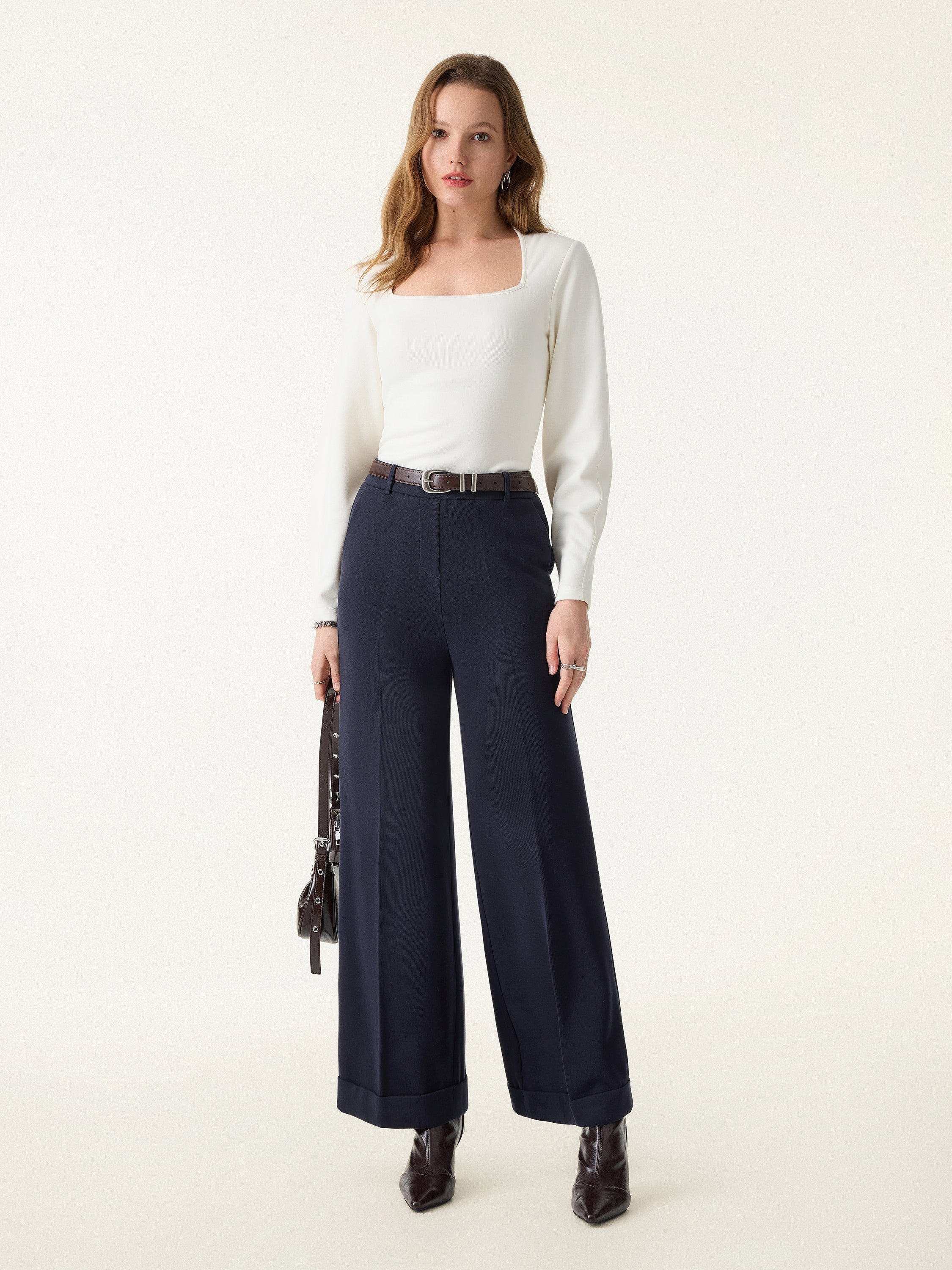 Cozy Warm High Rise Kickout Pull-on Pants with Pockets