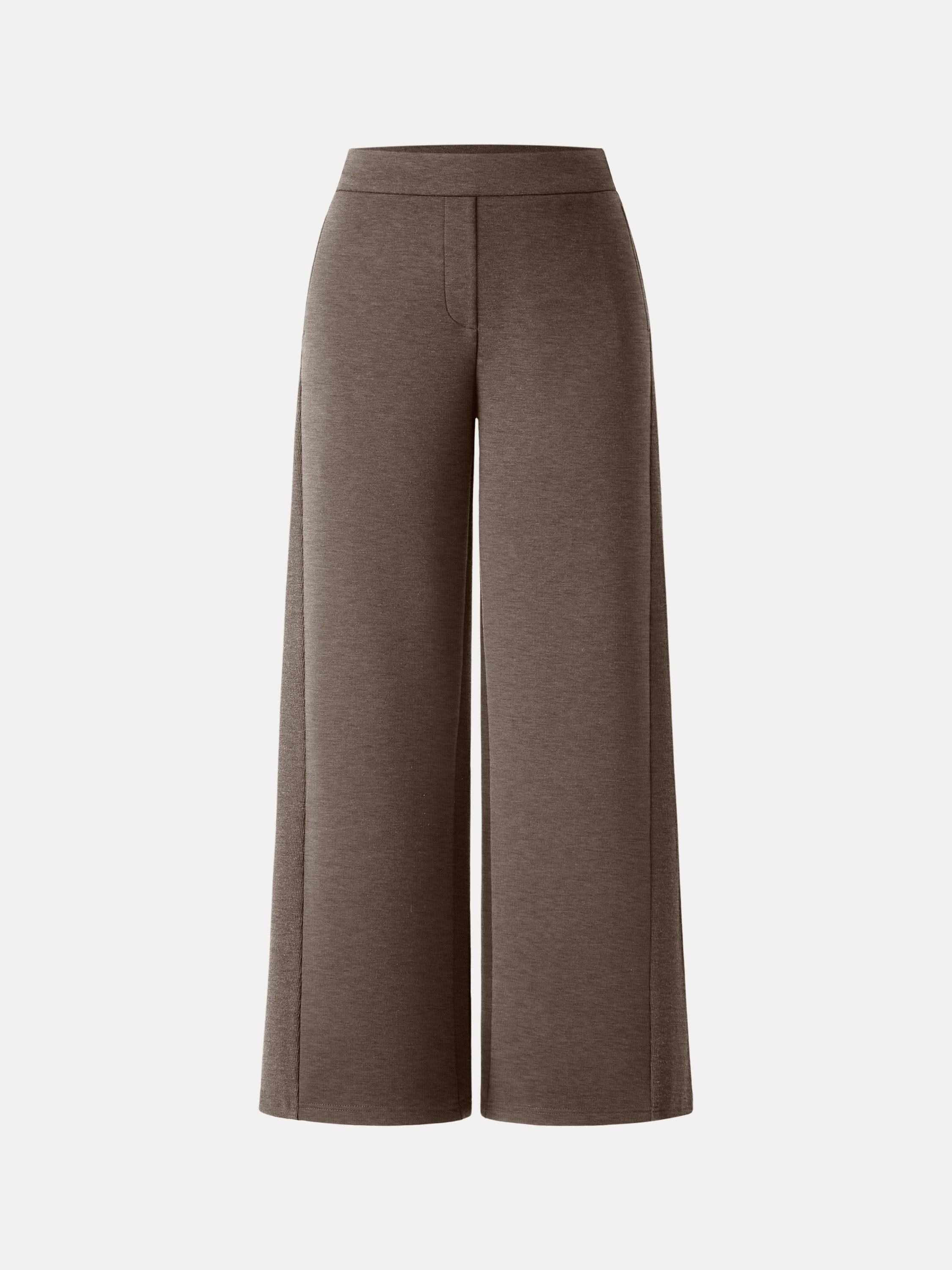 Ribbed Panel Mid Rise Wide Leg Pants with Pockets