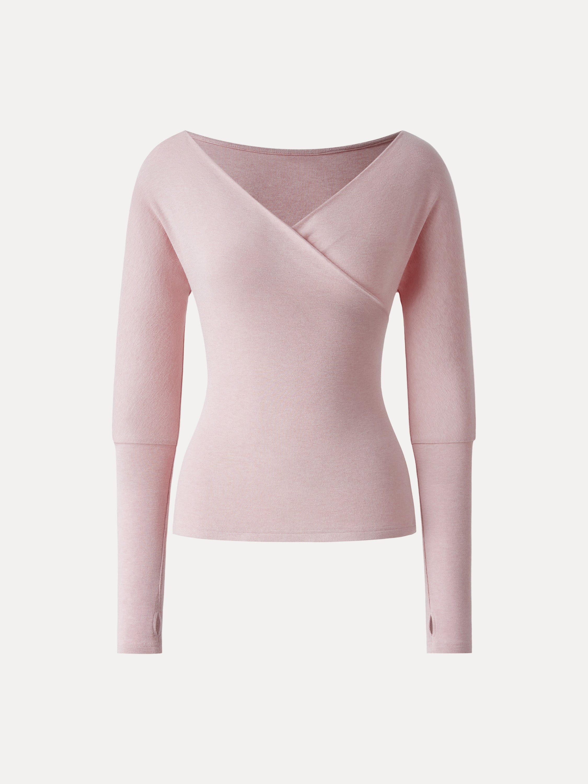 Lyocell Wool Surplice Long Sleeve Top with Thumbholes