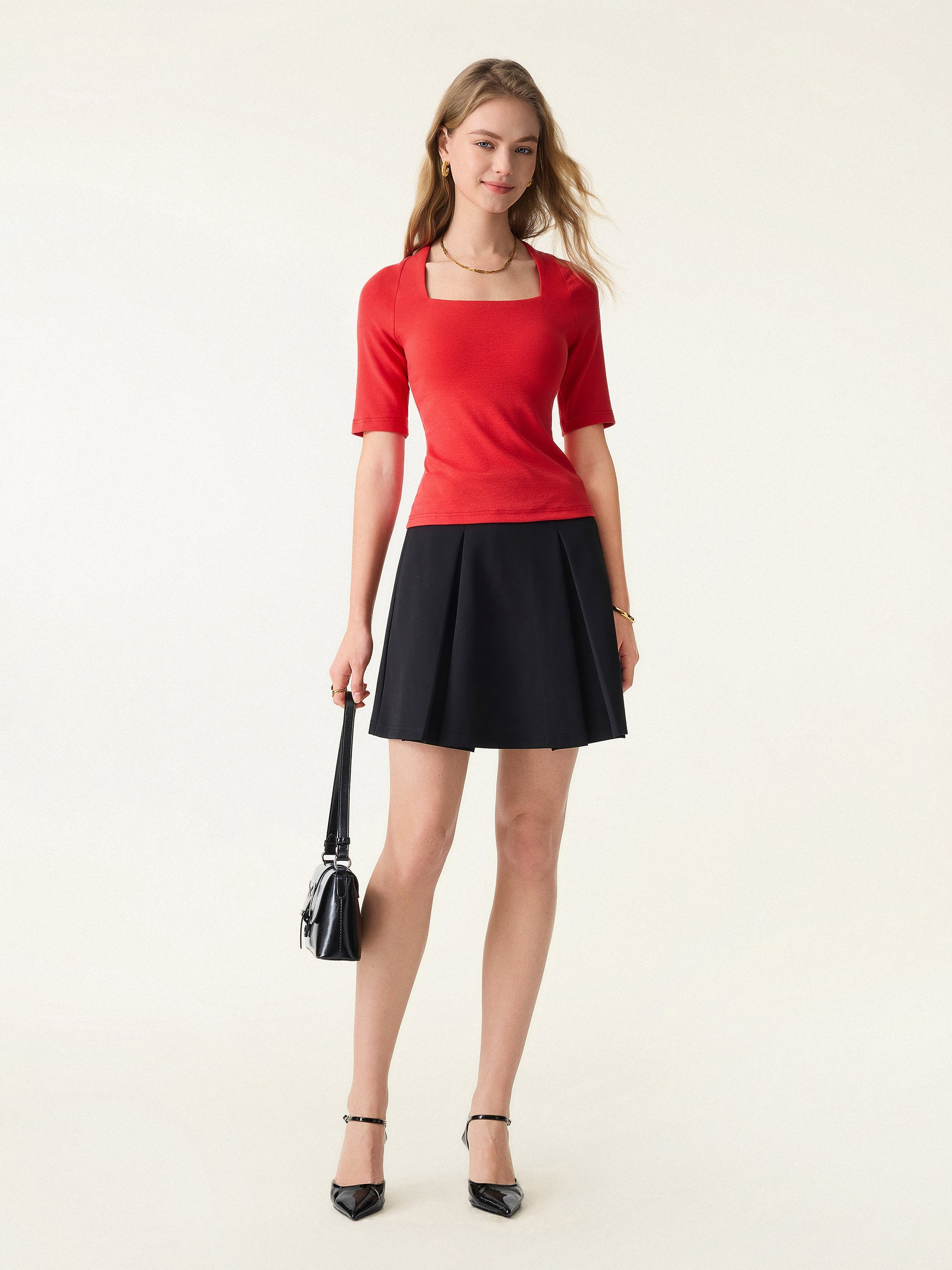 Cotton Lyocell Trapeze Neck Elbow Sleeve Brami