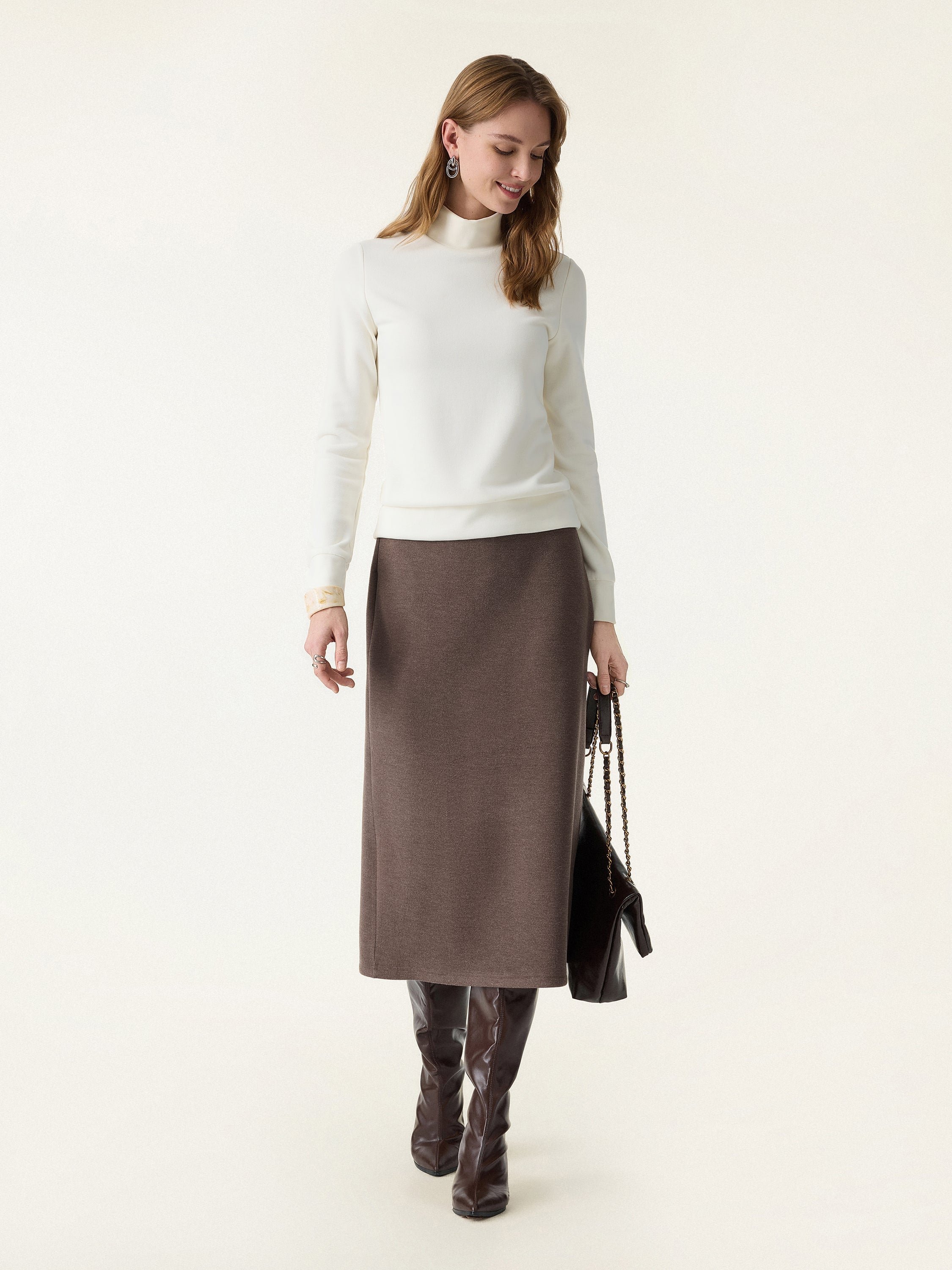 Slimming A-line Pull-on Midi Skirt