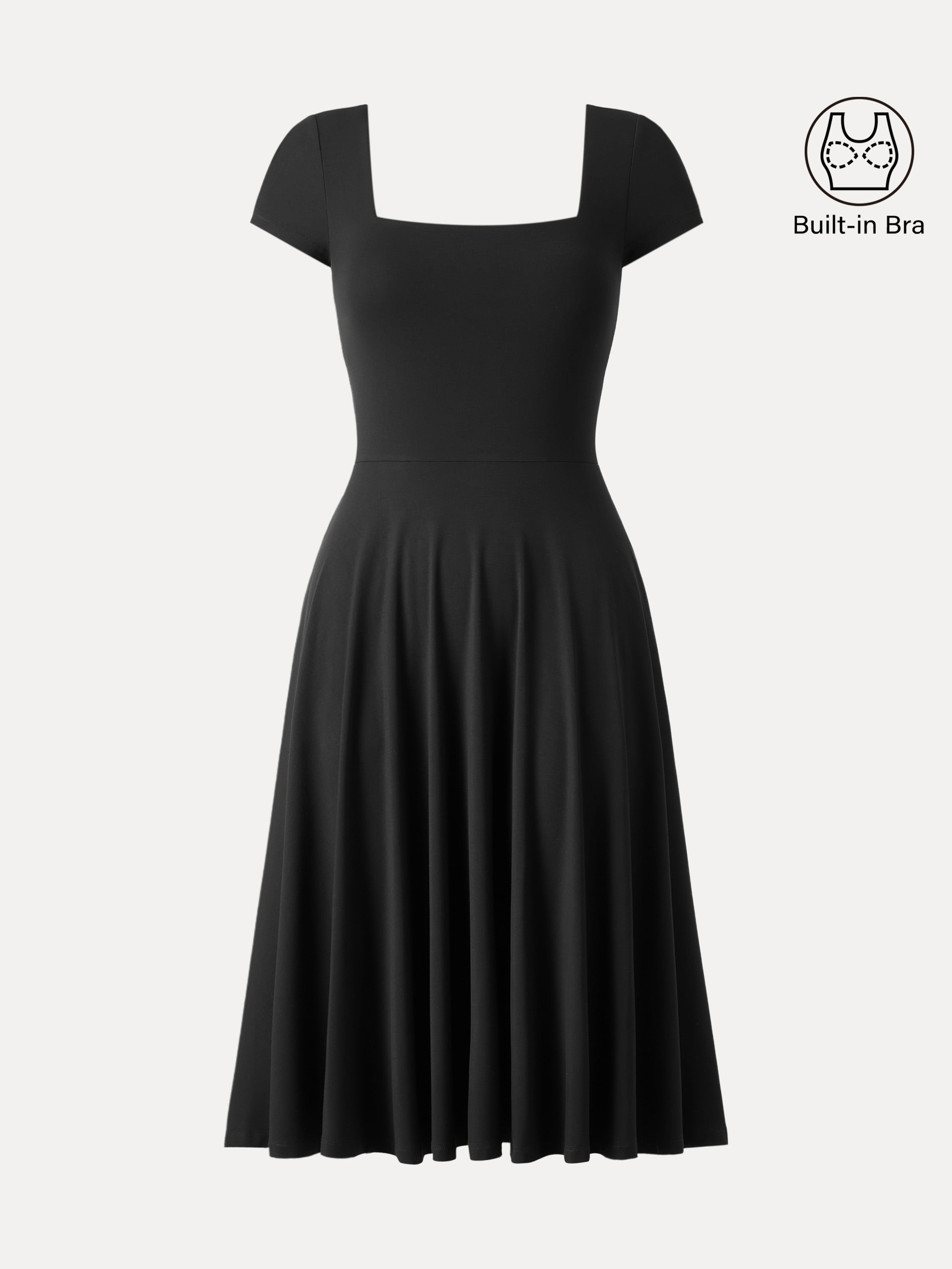 Flowy Square Neck Short Sleeve Midi Brami Dress