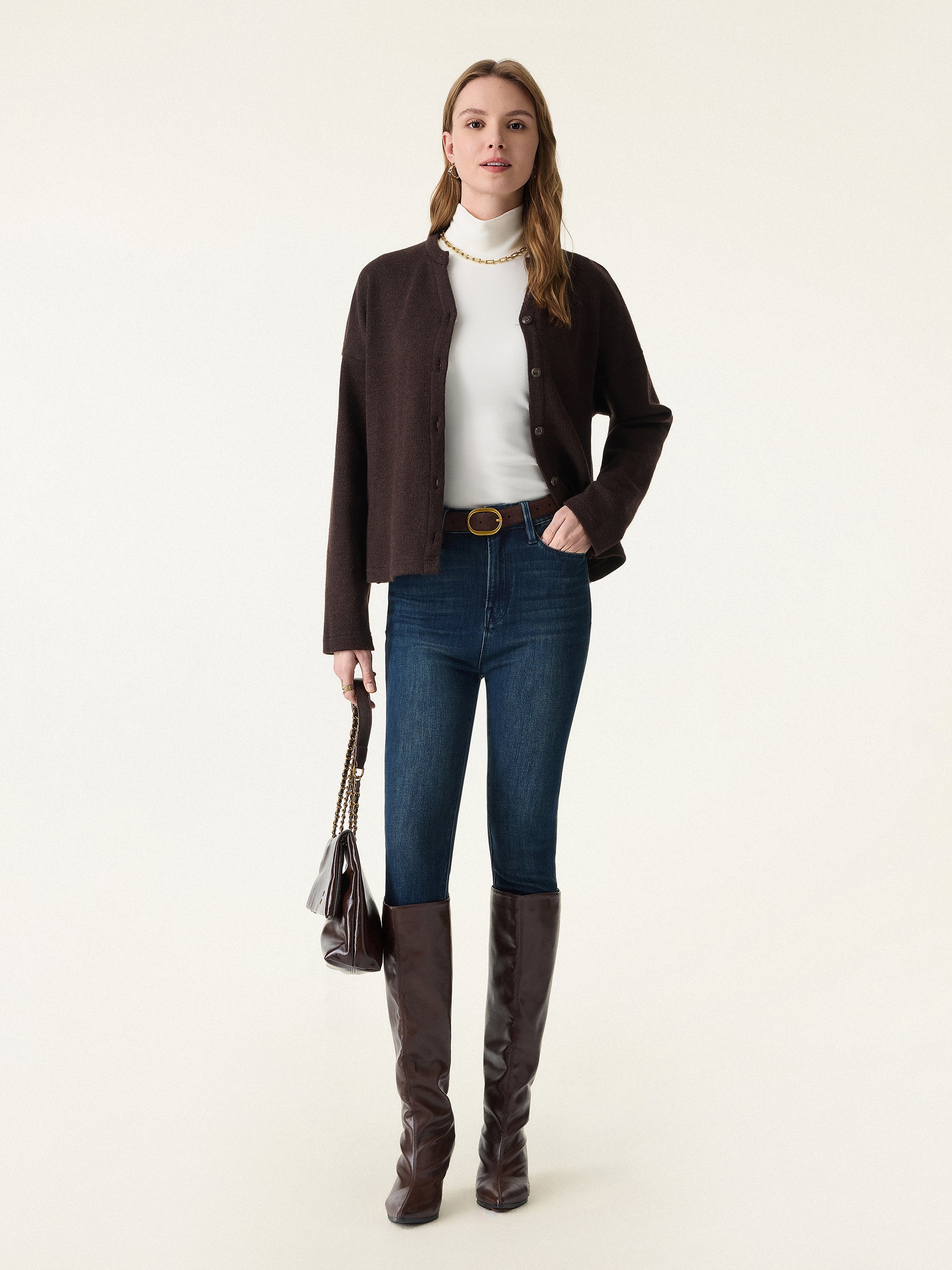 Cozy Knit Cropped Button Front Cardigan