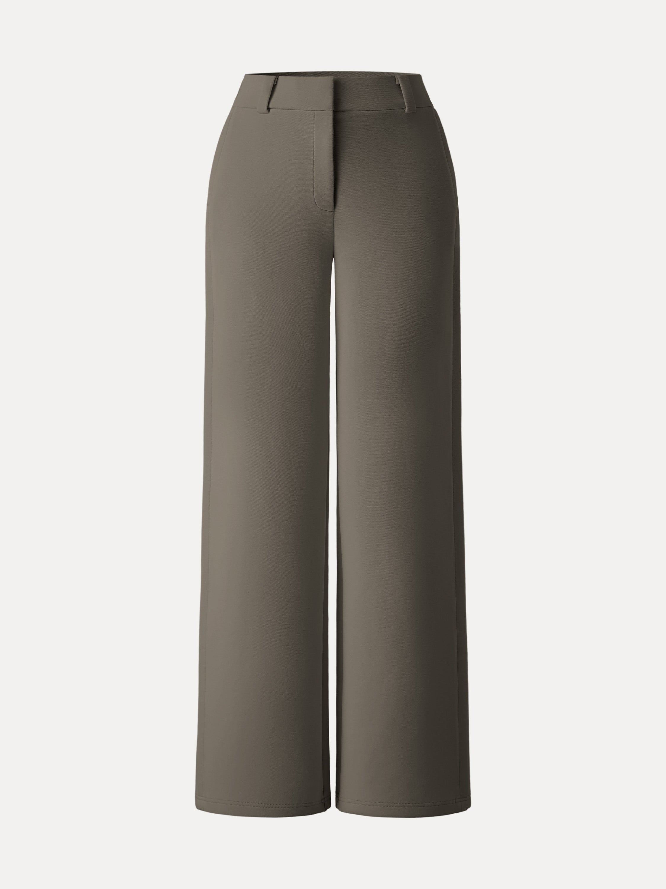 Stretchy Mid Rise Fly-Front Wide Leg Trousers