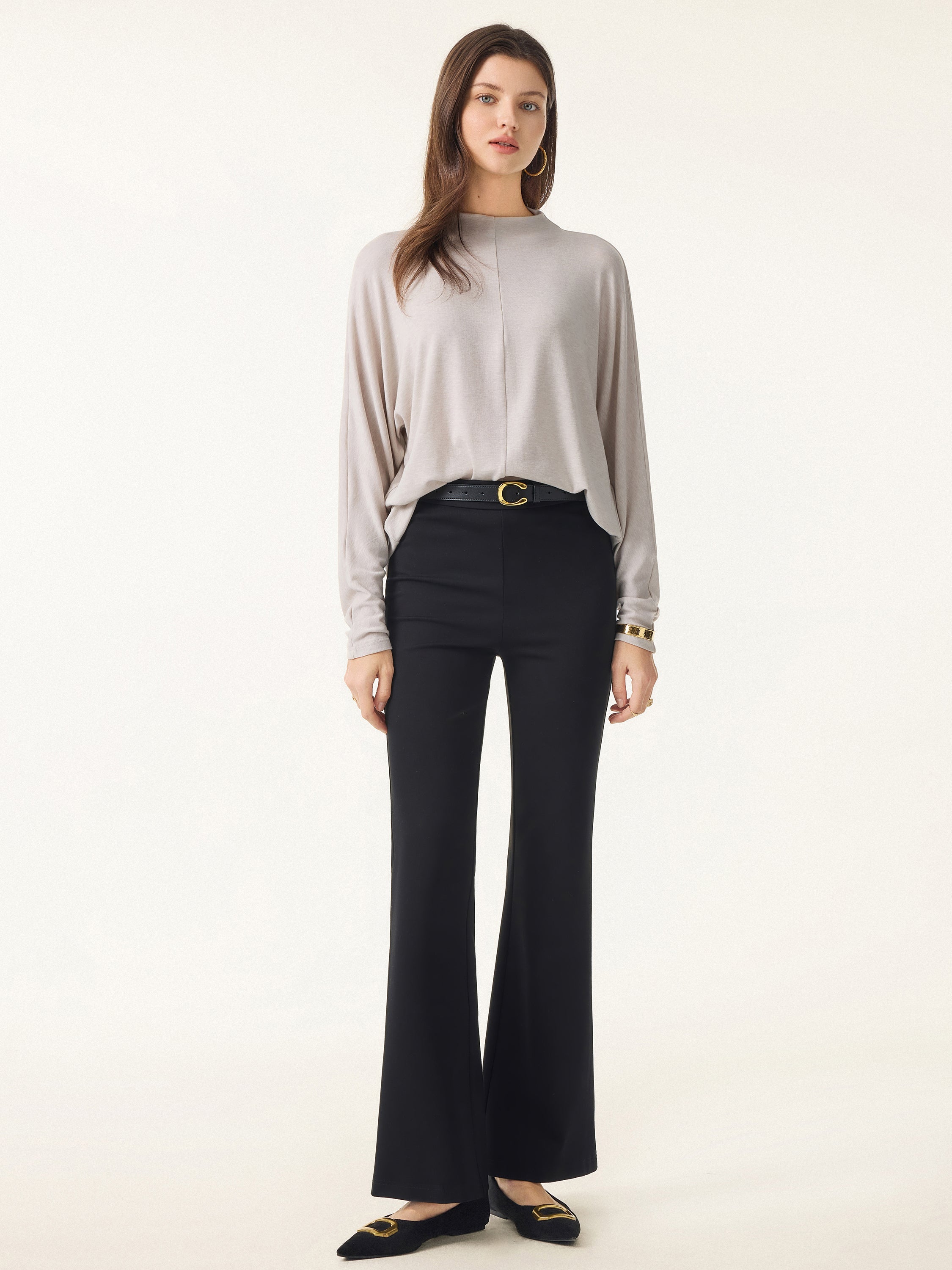 Slimming Ponte High Rise Pull-on Flared Pants
