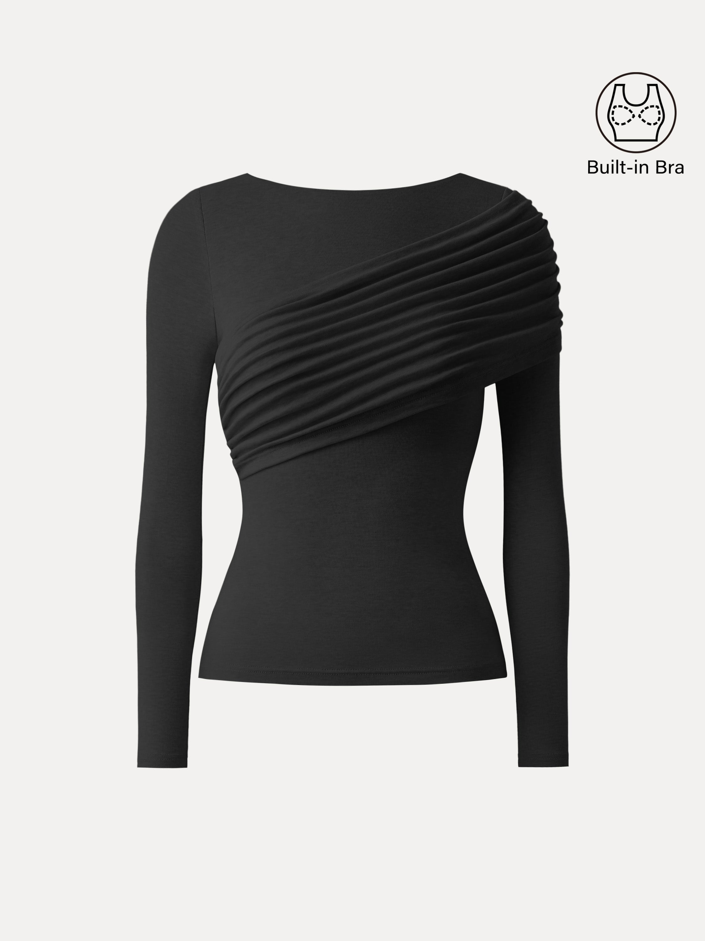 Tencel-Wool Gathered Semi Sheer Long Sleeve Brami Top