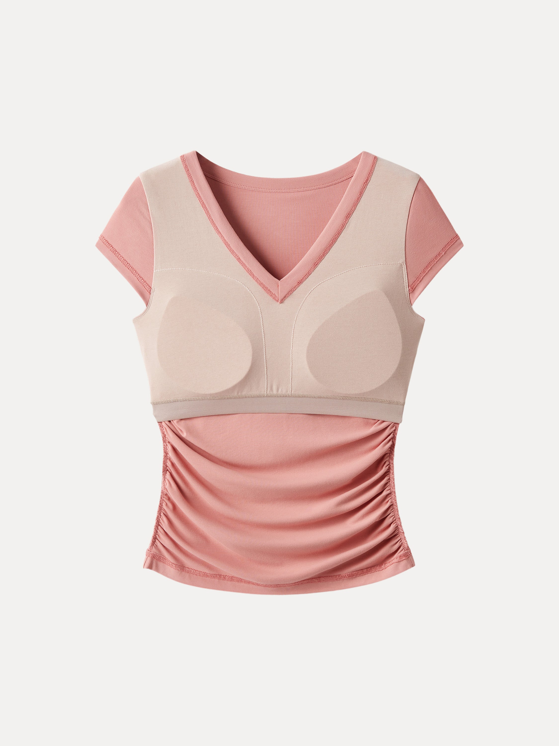 Elevated V-neck Side Ruched Cap Sleeve Brami Tee