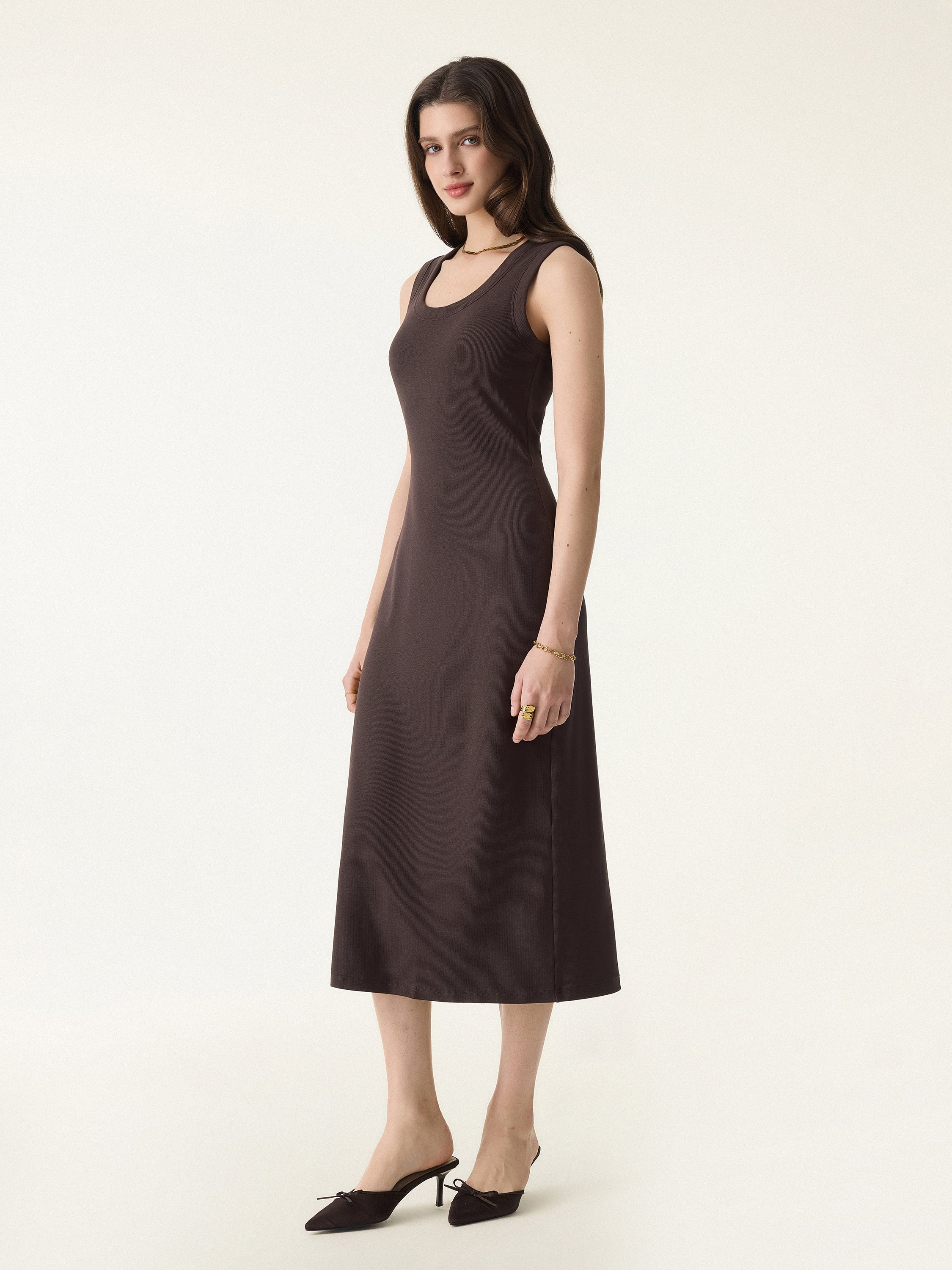 Cotton Viscose U-Neck Midi Brami Dress