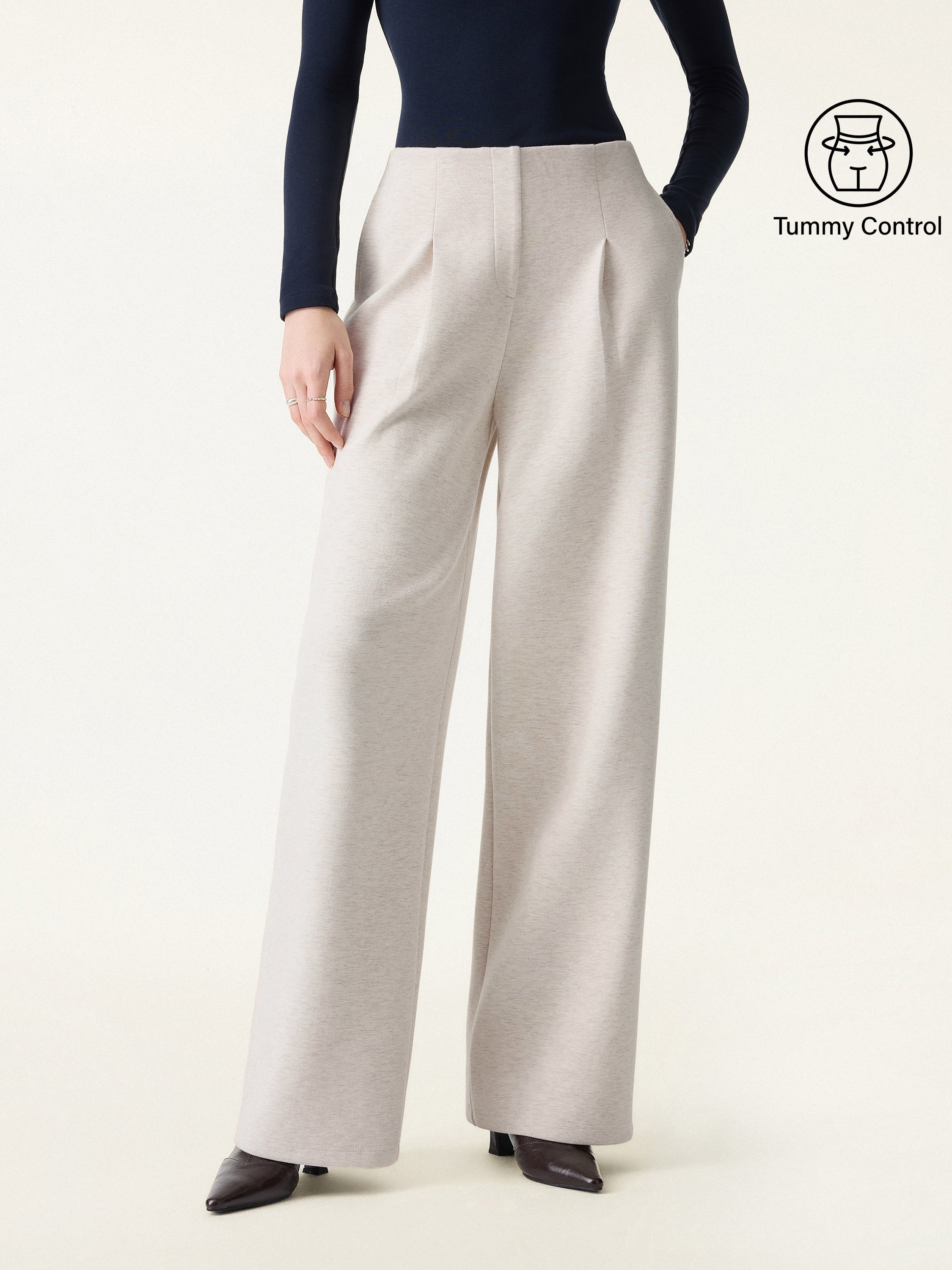 Tummy-Control Mid Rise Straight Leg Pull-on Pants