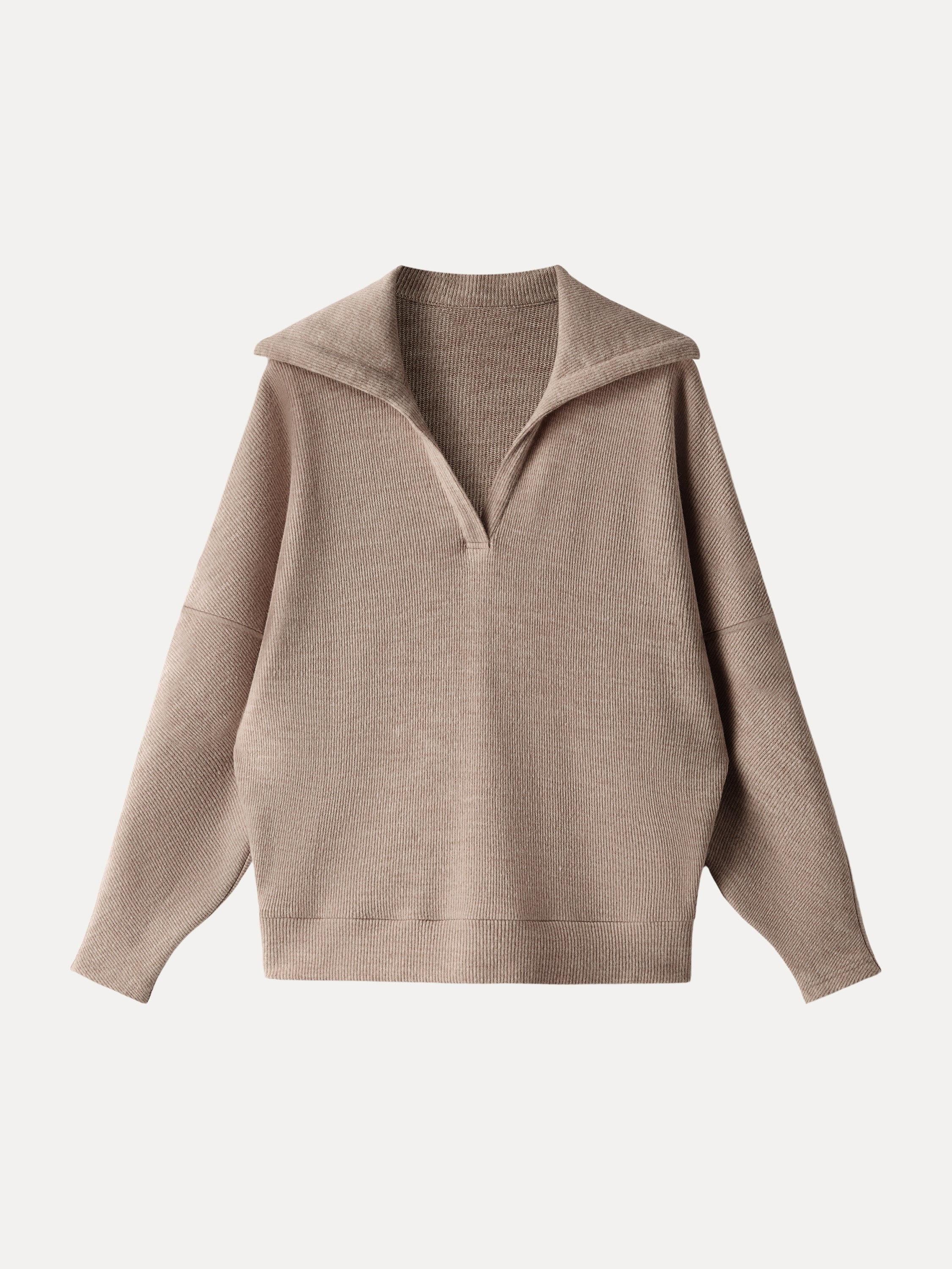Cozy Collared V-Neck Batwing Sleeve Pullover