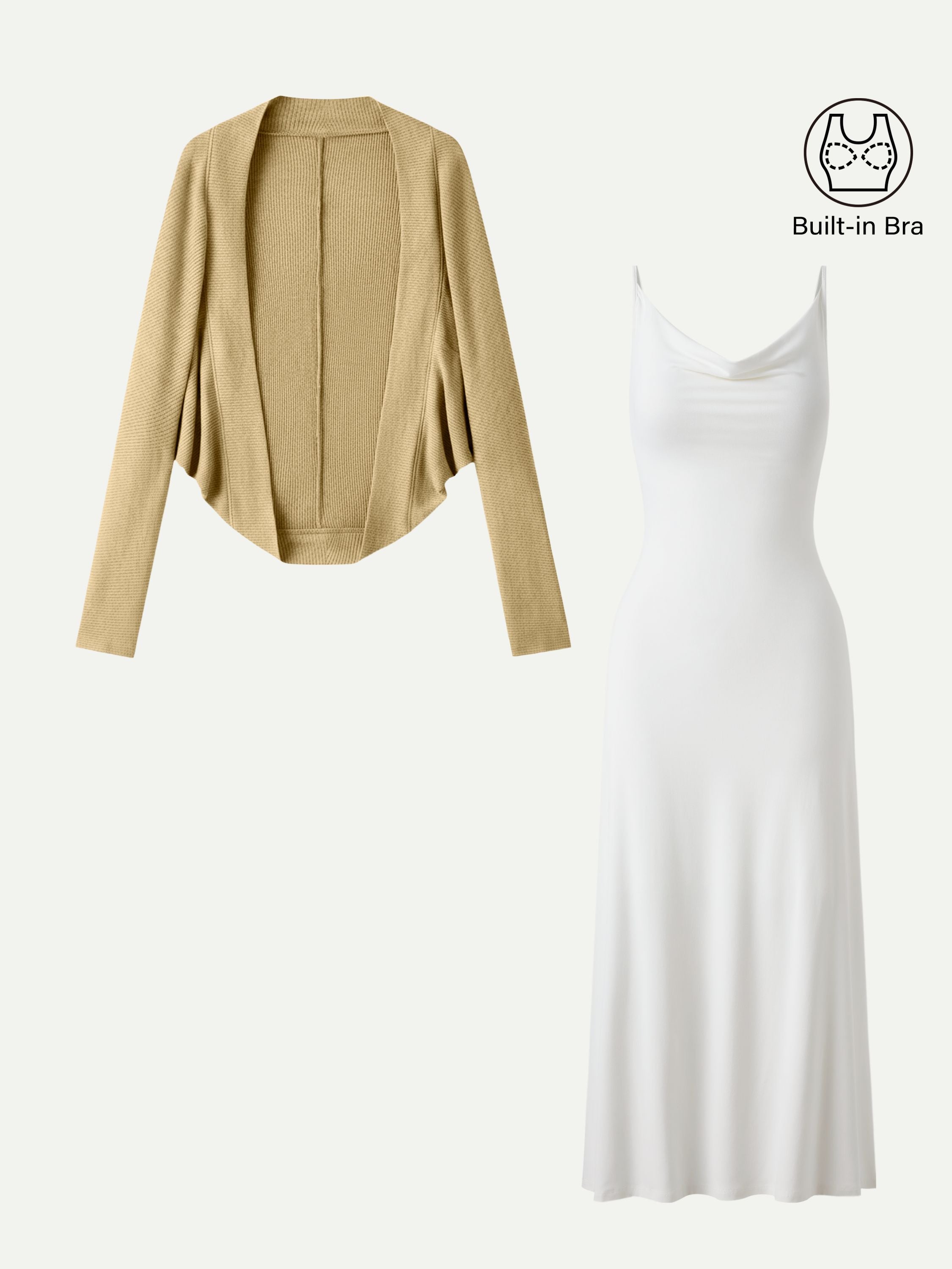2Pcs Set Knit Shrug Sweater & Cowl Neck Midi Brami Dress