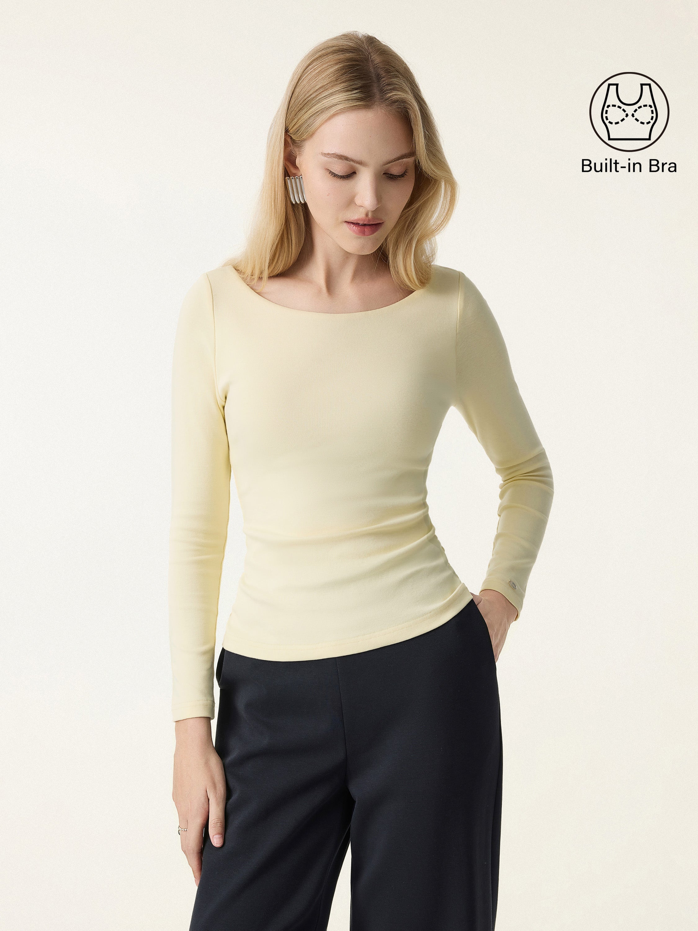 Cotton Lyocell High Scoop Neck Long Sleeve Brami