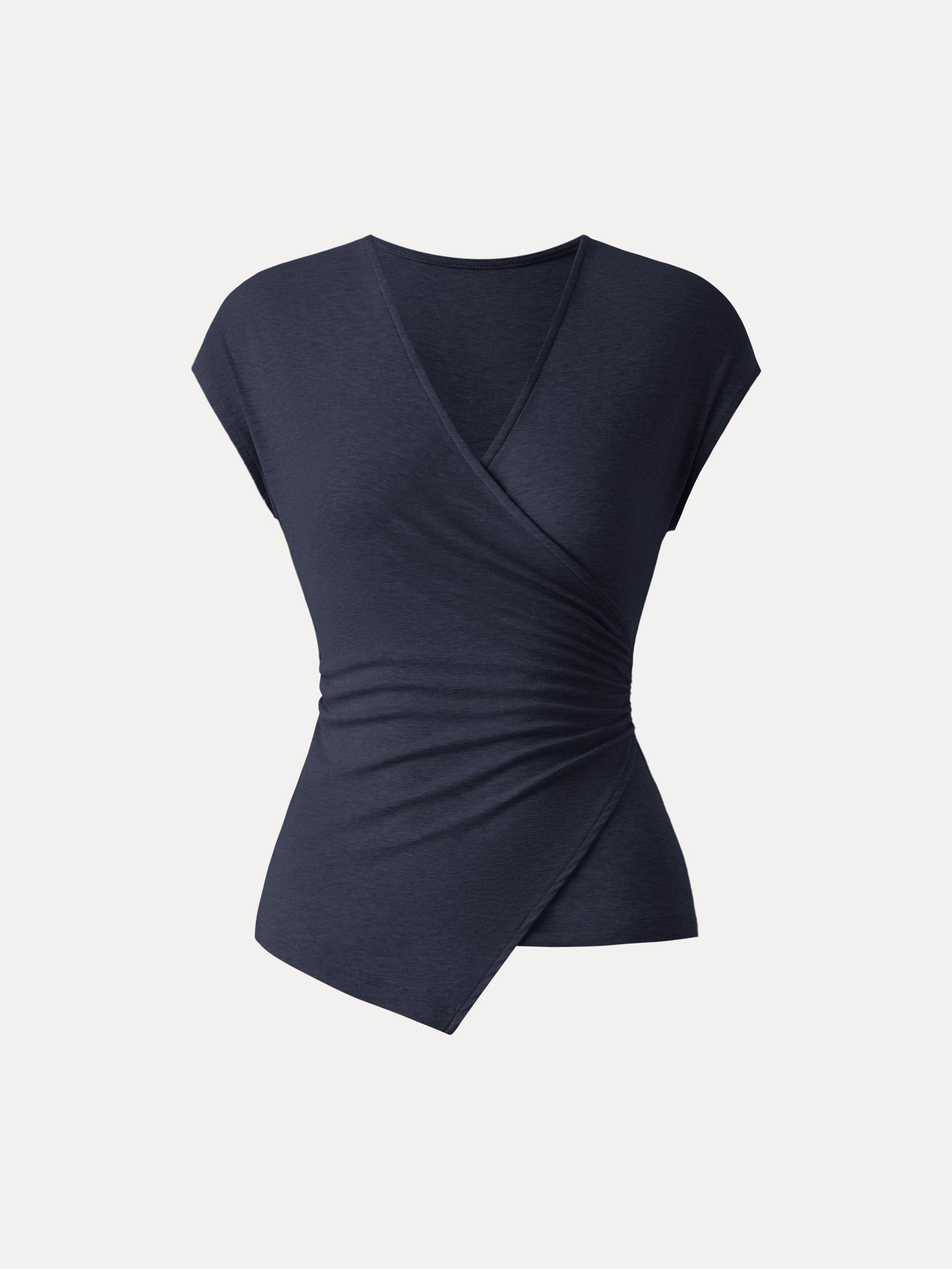 Lyocell Wool Surplice Cap Sleeve Asymmetrical Top