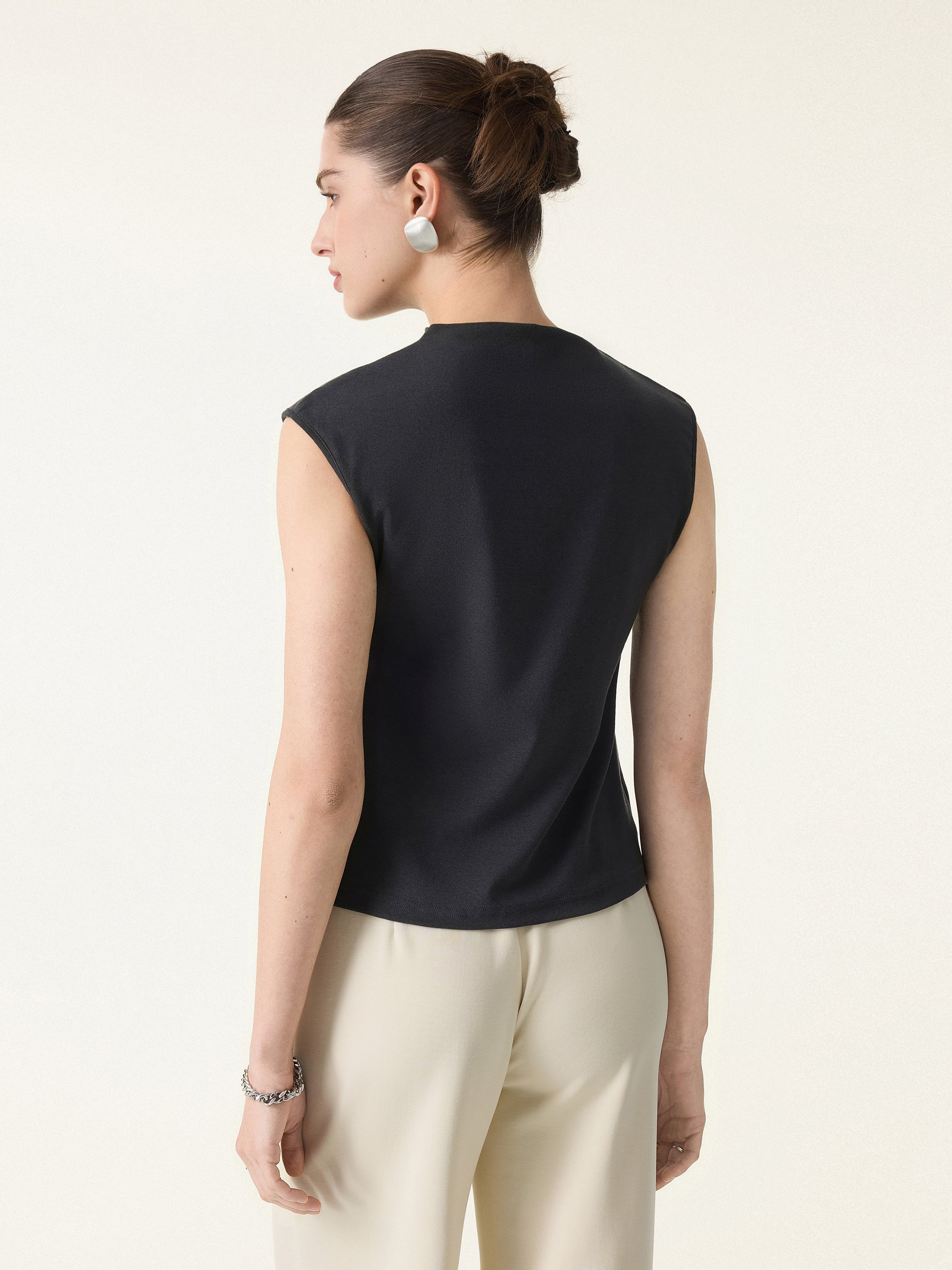 Cotton Lyocell Mockneck Tucked Sleeveless Brami
