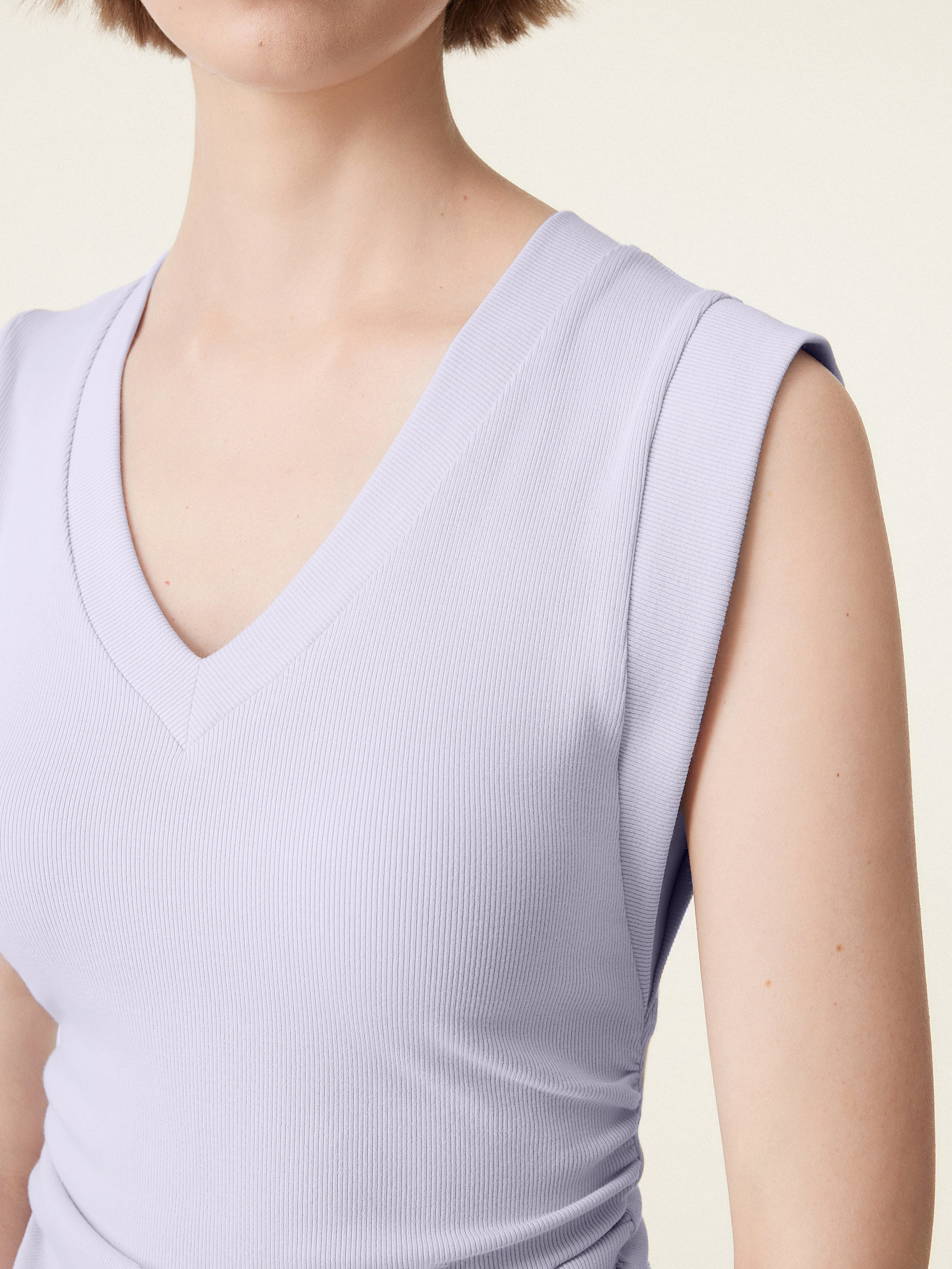 Stretch Cotton V-neck Side Ruched Muscle Brami Top