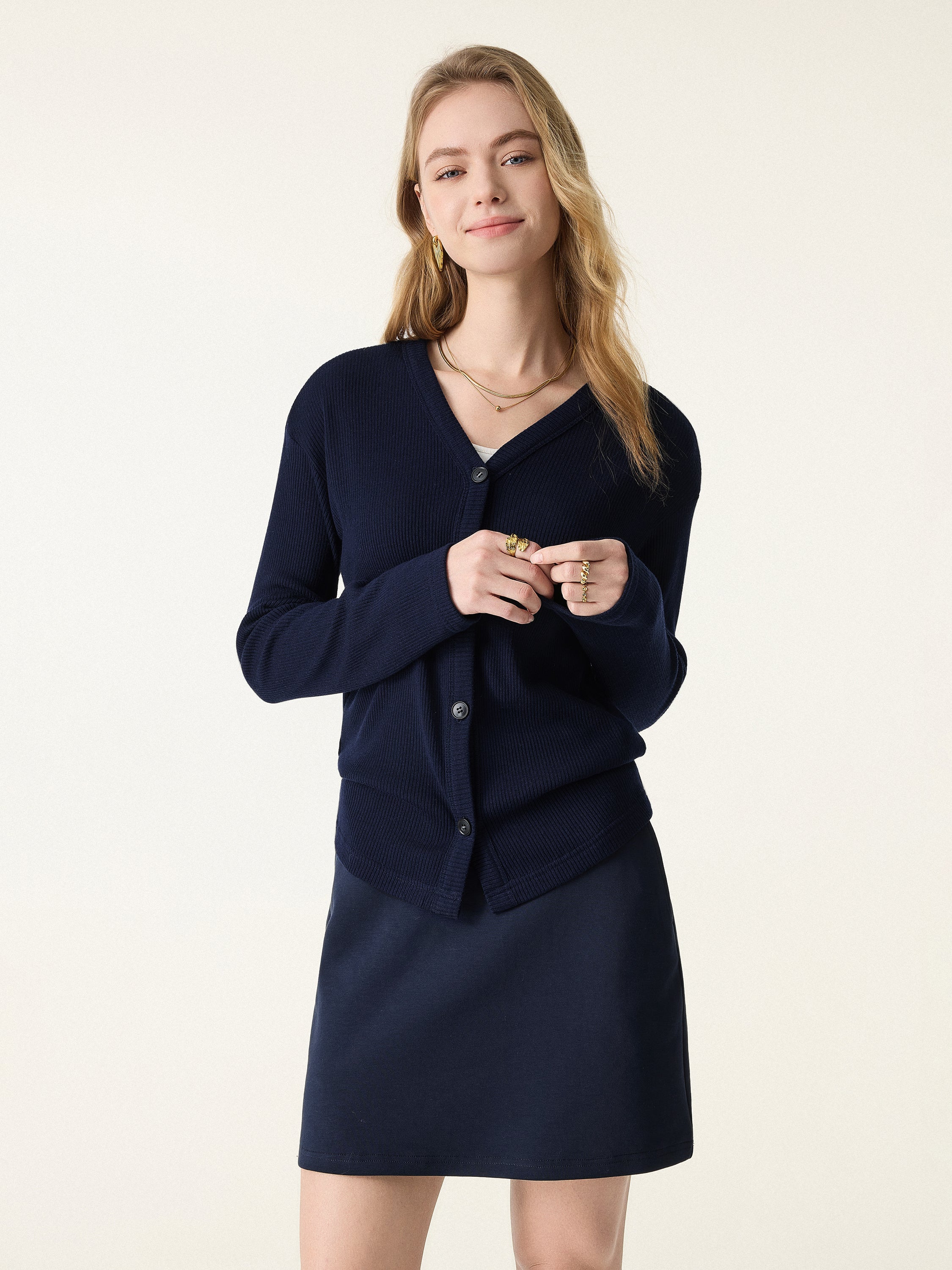 Cozy Rib V-Neck Button-Fronted Cardigan