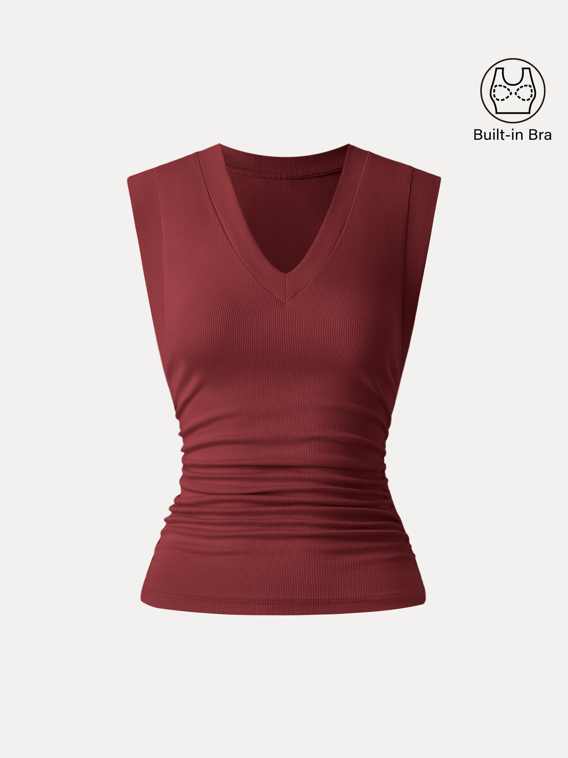 Stretch Cotton V-neck Side Ruched Muscle Brami Top