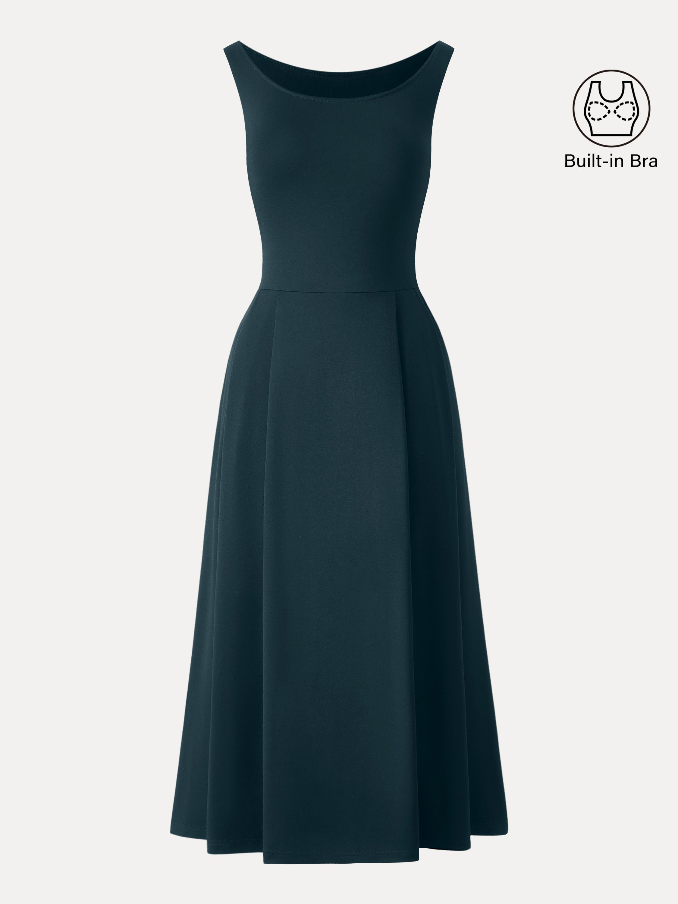 Balletic Scoop Neck Midi Brami Dress with Pockets