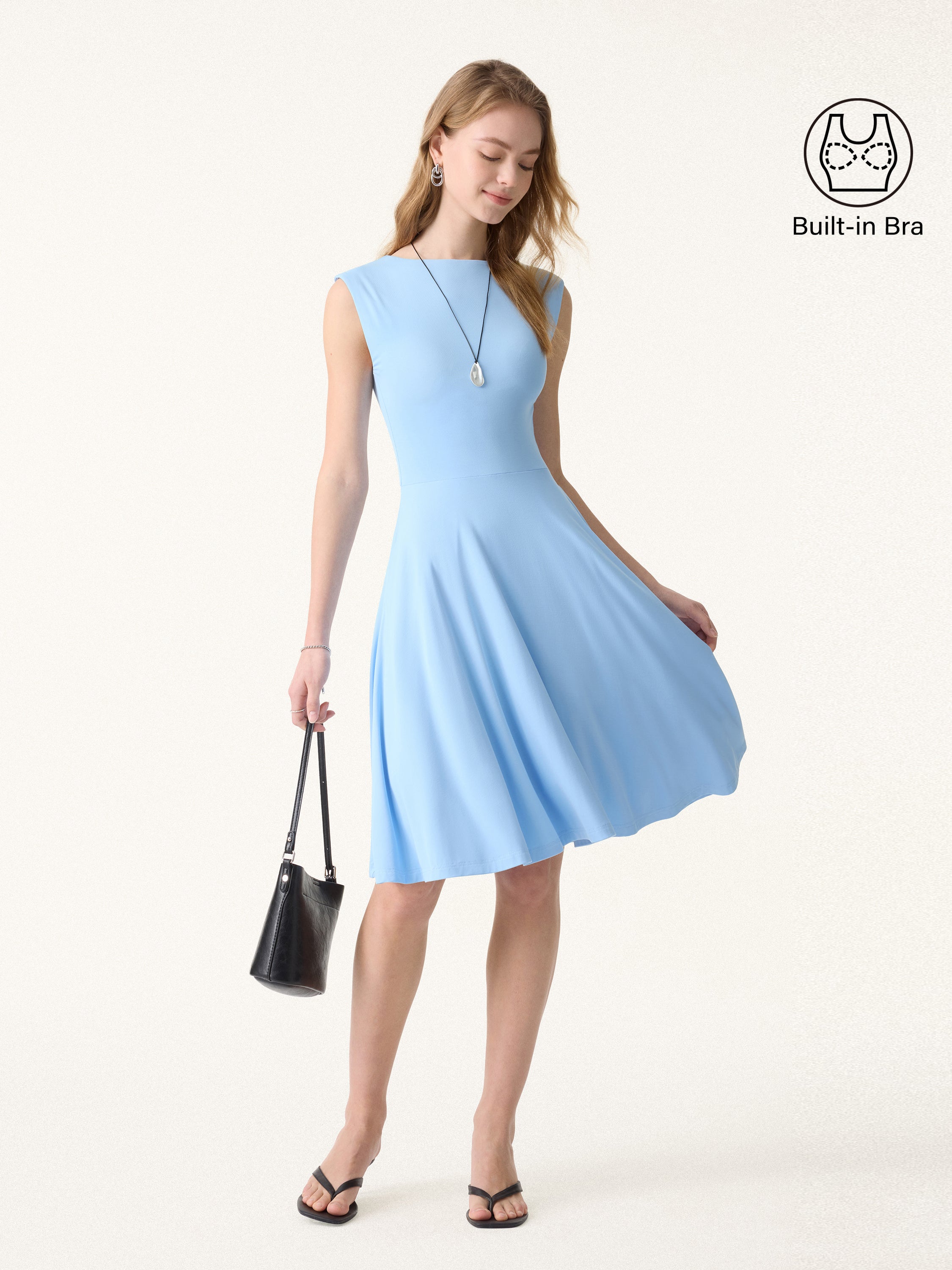 SkinKiss Boatneck Wide Shoulder Brami Dress with Pockets
