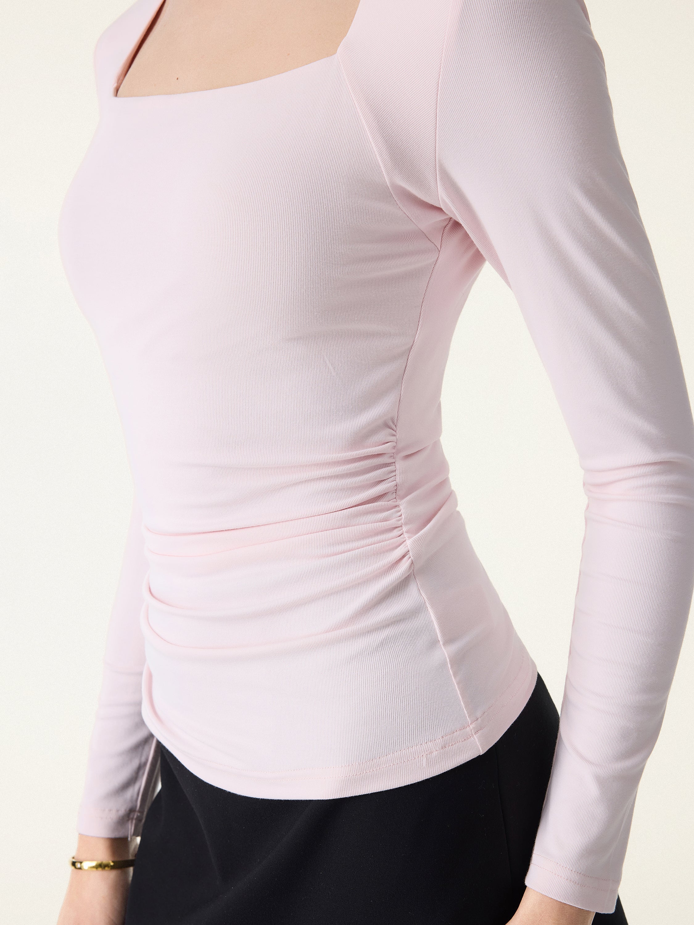 SkinKiss Trapeze Neck Ruched Long Sleeve Brami