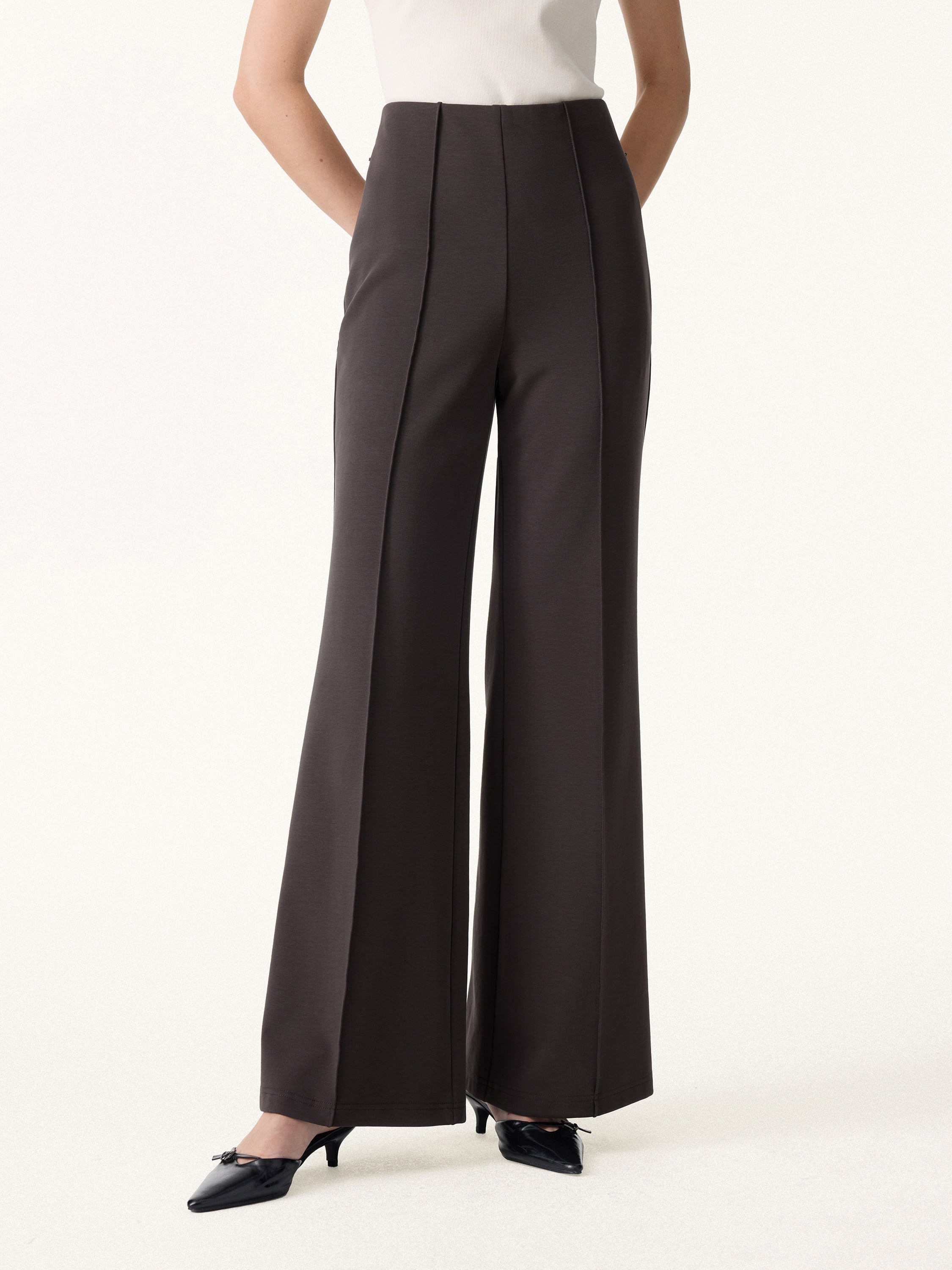 Stretch Cotton High Rise Wide Flared Pull-on Pants