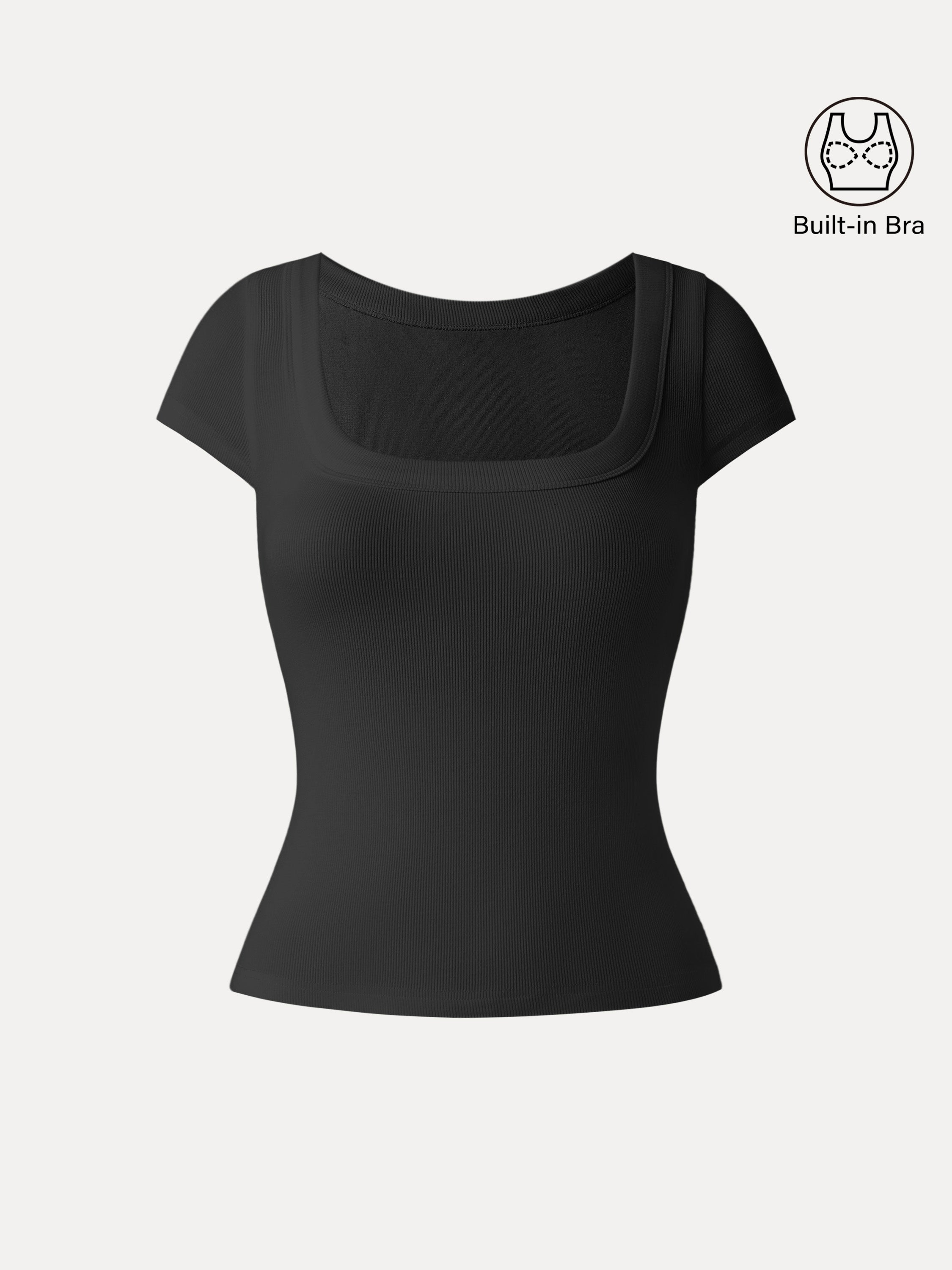 Stretch Cotton Square Neck Cap Sleeve Brami