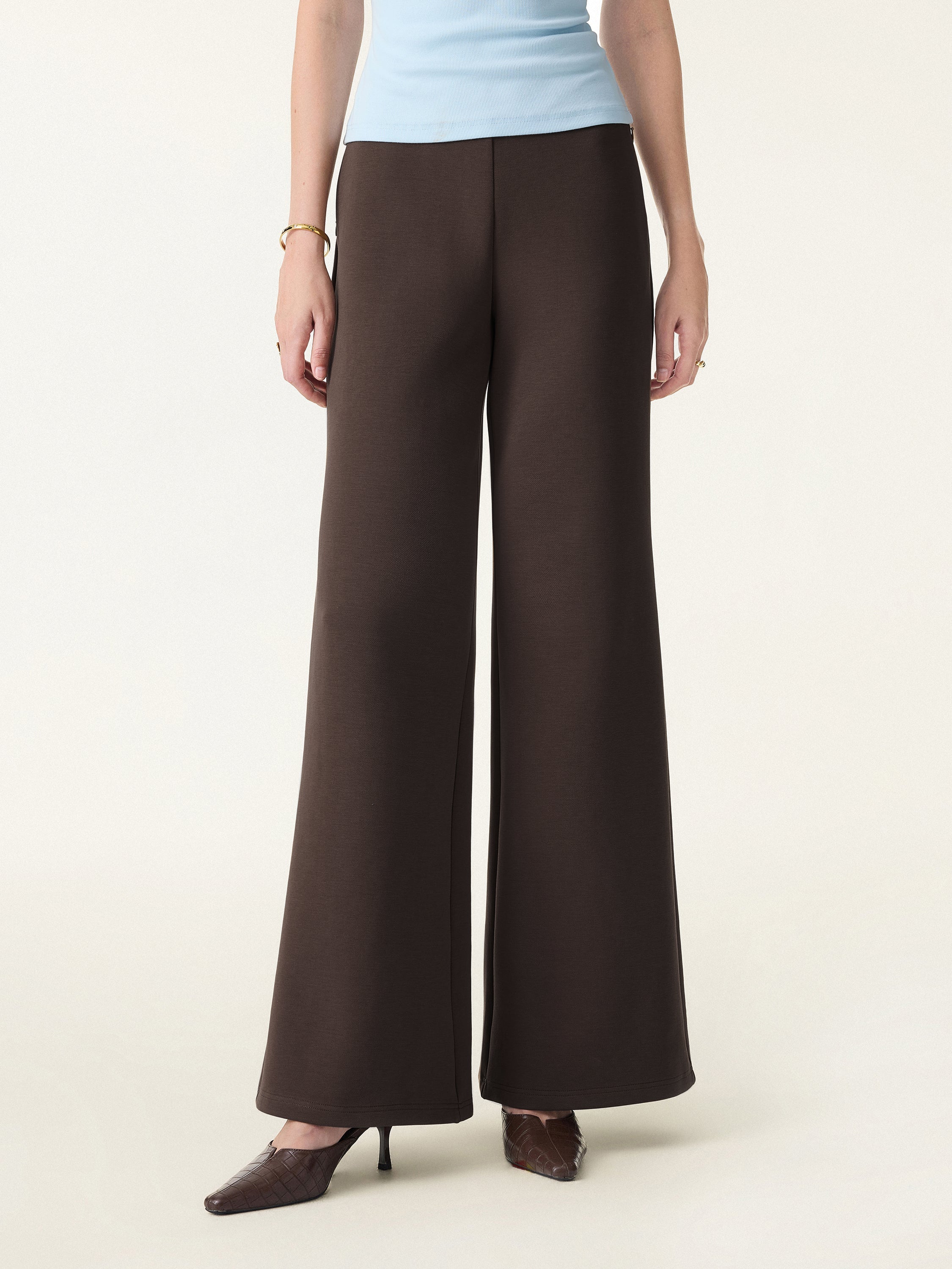 Petite Stretch Cotton Blend High Rise Flared Pull-on Pants