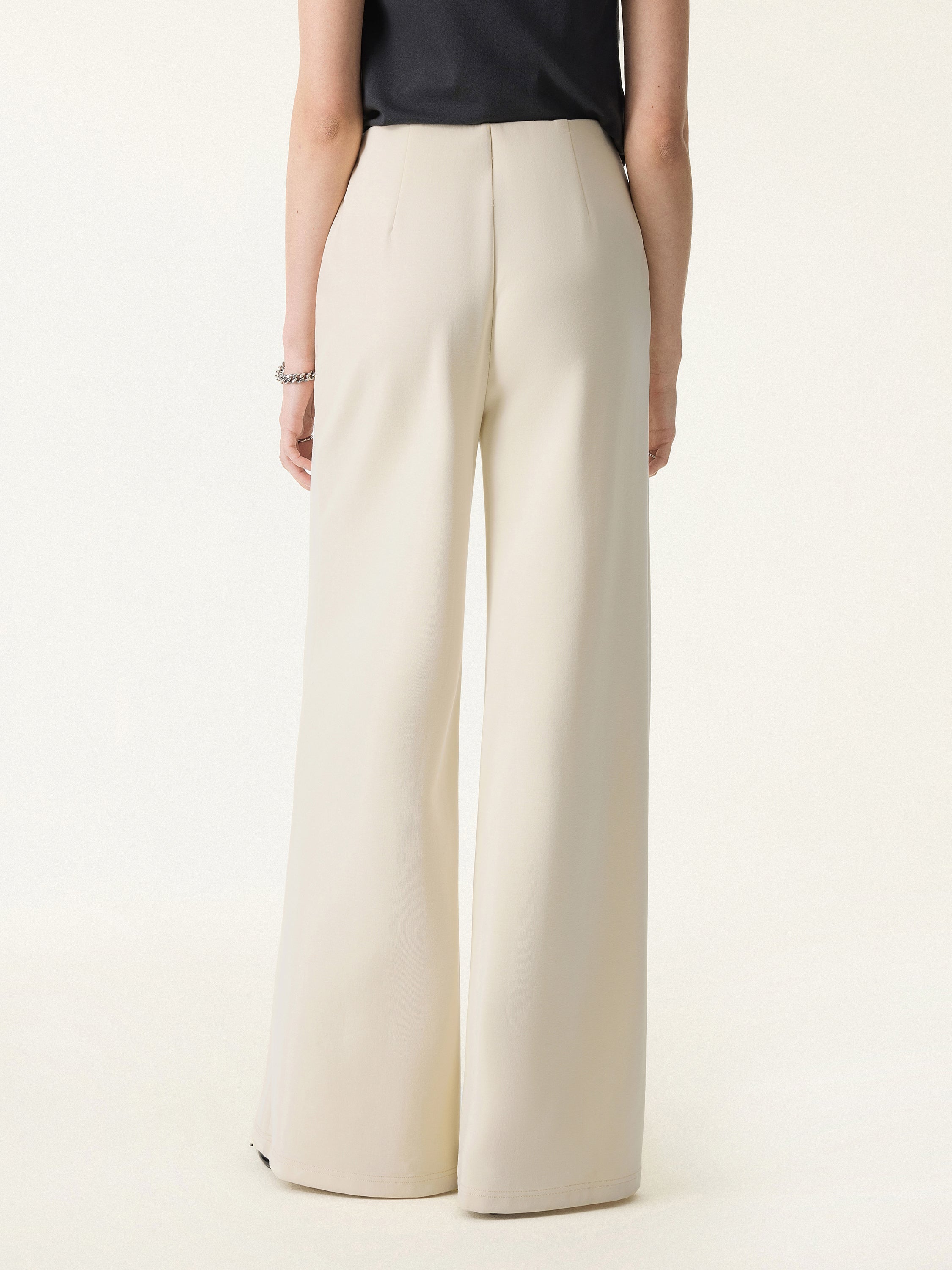 Stretch Cotton Blend Mid Rise Wide Leg Pants with Pockets