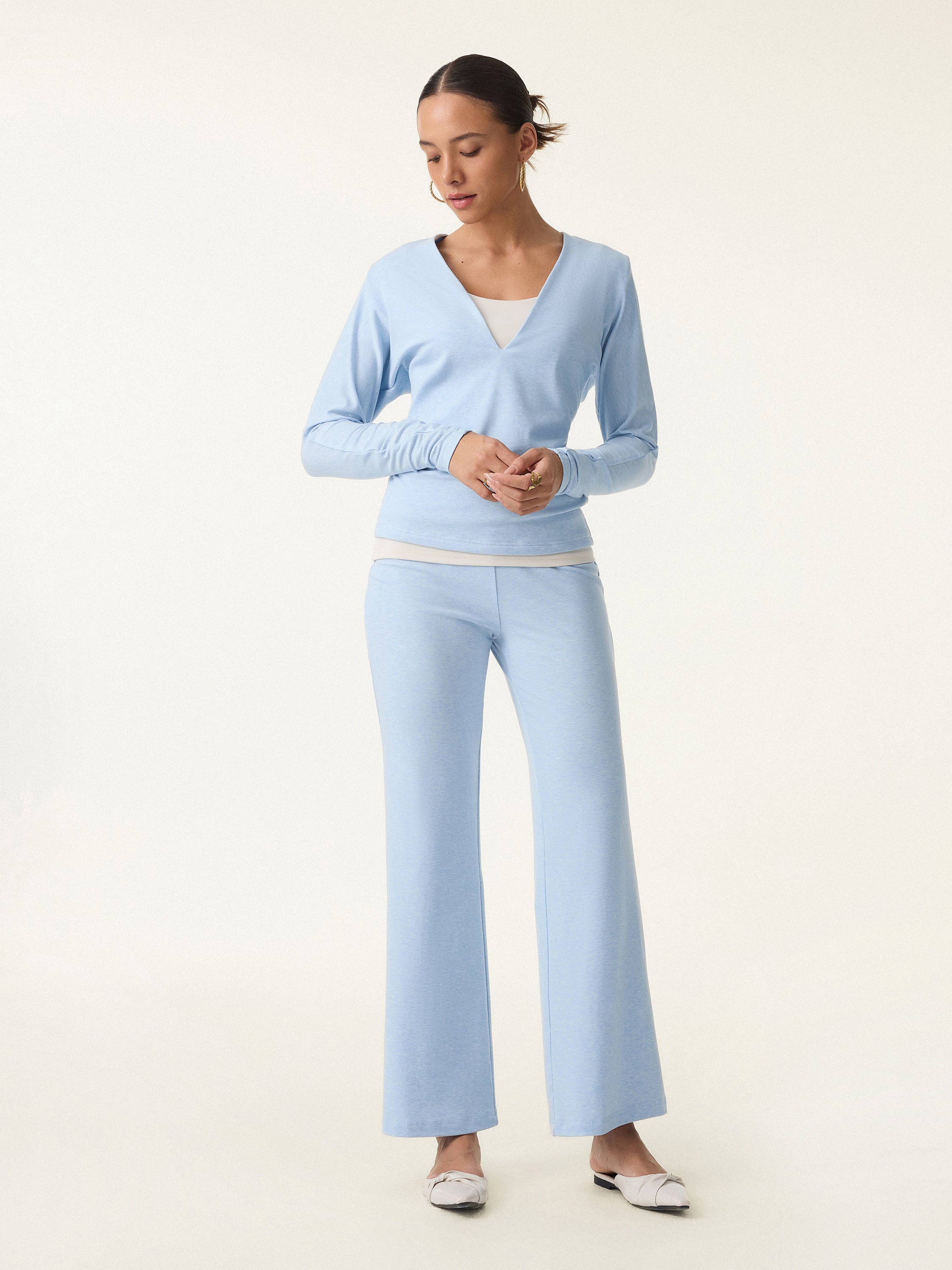 Petite Lyocell Wool Low Rise Pull-on Flared Pants